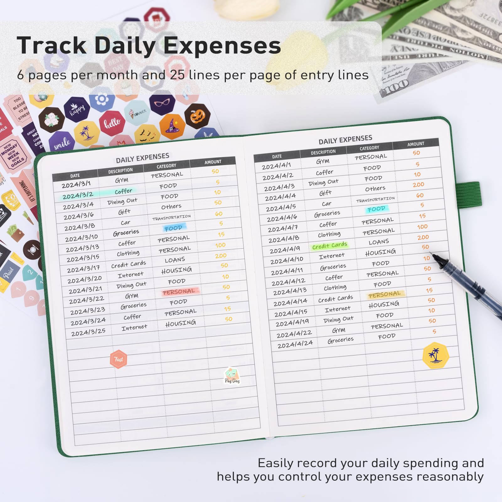 WEMATE Budget Planner 2025 - Undated Monthly Financial Organizer with Expense Tracker | 12-Month Money Management Notebook | A5 Bill Planner & Account Book (Dark Green) | Perfect for Personal Finance, Debt Payoff & Savings Goals