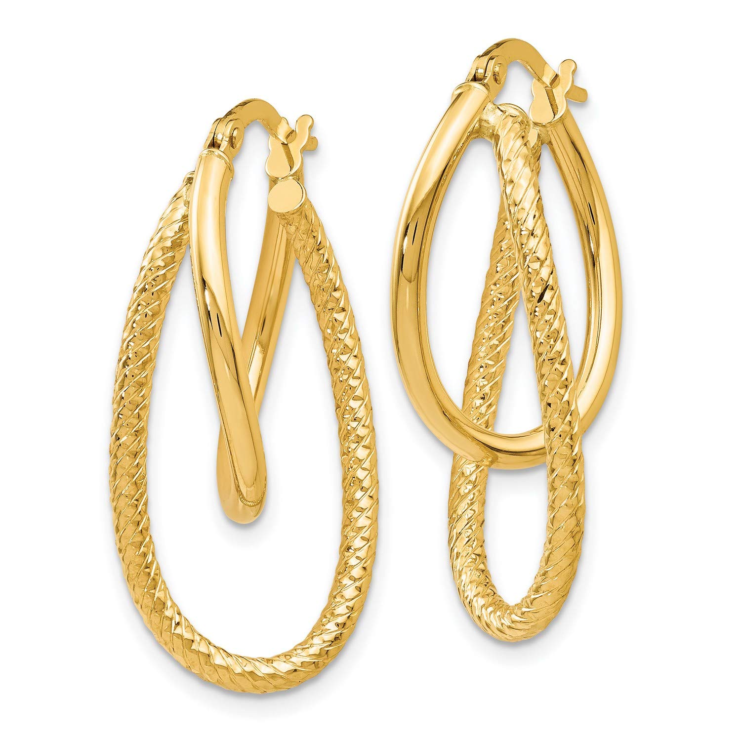 14K White Gold Textured Hinged Hoop Earrings 28x15mm - Elegant Everyday Jewelry for Women, Perfect for Work, Date Night & Special Occasions