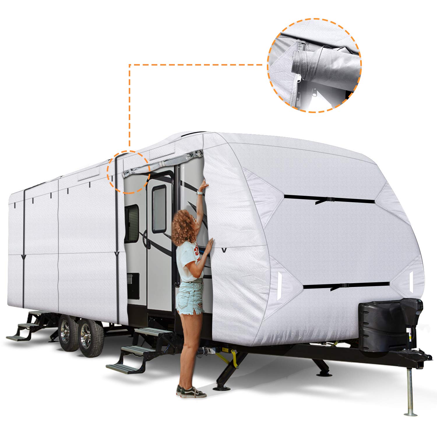 Leader Accessories Premium 210D 24'-27' Travel Trailer RV Cover with Adhesive Repair Patches | Heavy-Duty Ripstop Diamond Weave Camper Cover | All-Weather Protection for Outdoor Storage & Travel