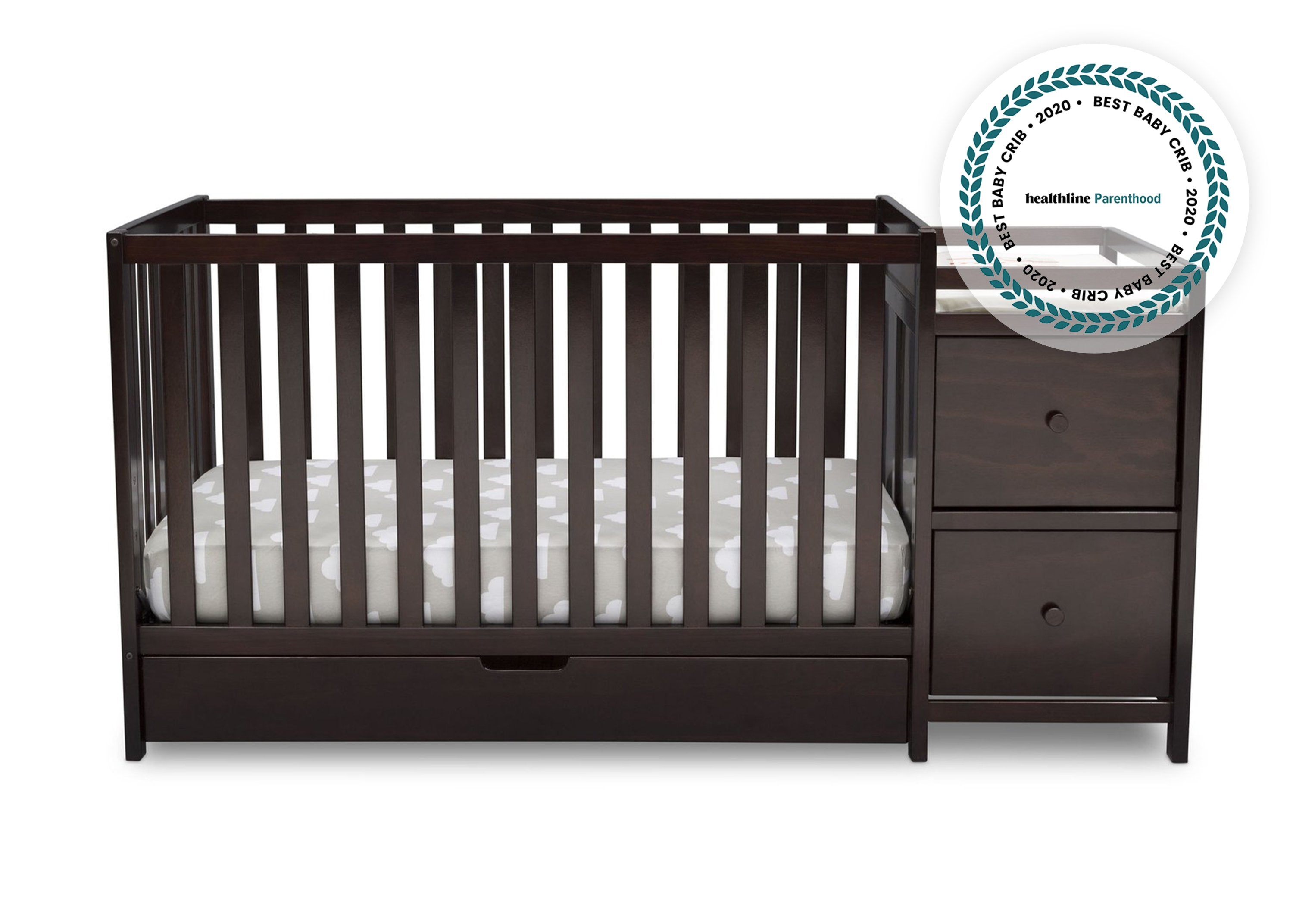 Luna Convertible Crib and Changer with Under Drawer - 3-in-1 Baby Nursery Furniture for Newborn to Toddler | Space-Saving Storage Solution for Diapers, Clothes & Baby Essentials | Perfect for Small Nursery Rooms & Modern Home Decor