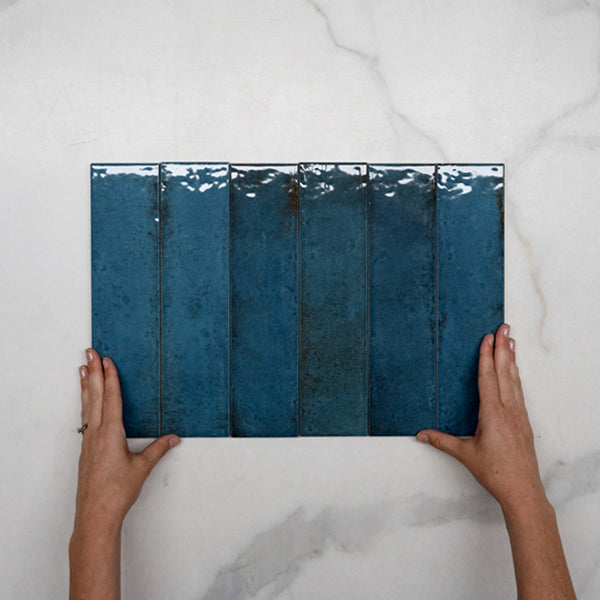 Blue Andrea Subway Tile - Glossy Italian Porcelain Wall & Backsplash Tile Sample - Perfect for Kitchen, Bathroom & Shower Renovations