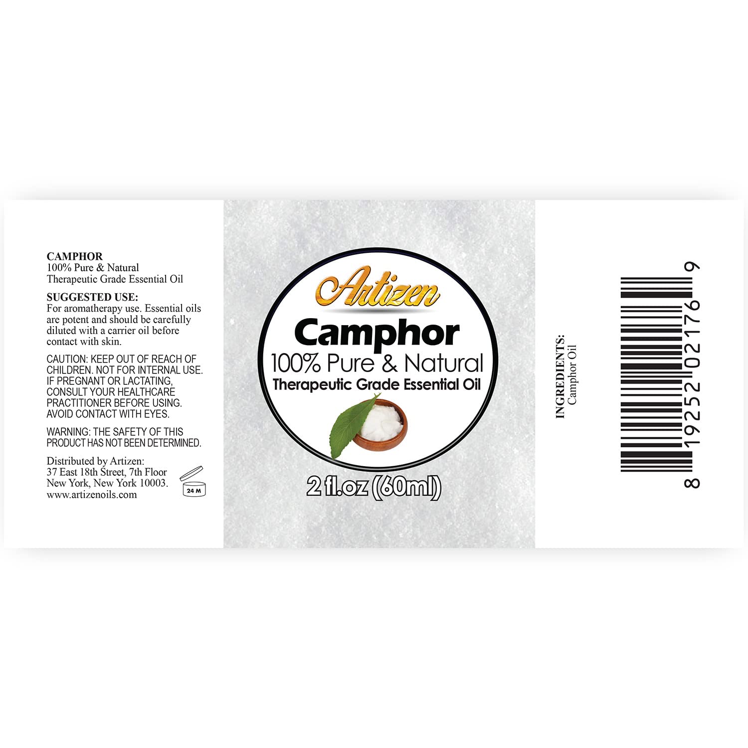 Artizen 2oz Camphor Essential Oil - 100% Pure Natural Aromatherapy Oil for Diffuser, Massage & Pain Relief - 2 Fluid Ounces