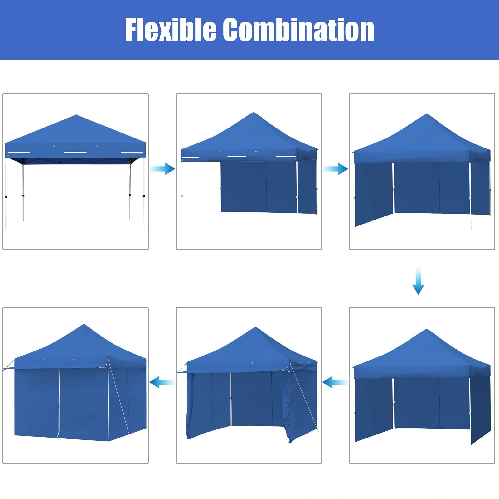 Tangkula 10x10ft Pop Up Canopy Tent - Commercial Instant Shelter with 5 Removable Zippered Sidewalls & Extended Awning - Portable Market Canopy Includes 4 Sand Bags, 8 Stakes, 4 Ropes & Carry Bag - Perfect for Outdoor Events, Farmers Markets, Camping & Beach Parties