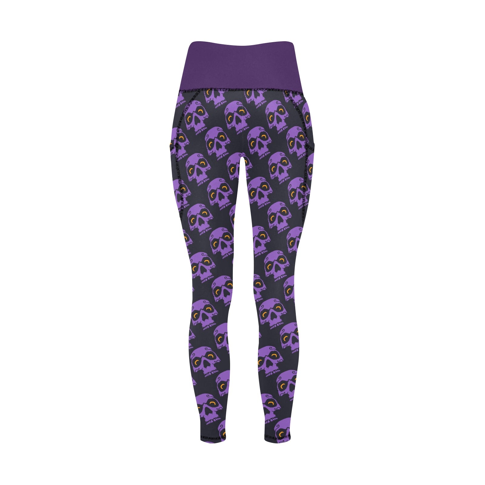 Stylish Purple Skull Print Leggings with Pockets - Women's Fashion Workout Yoga Pants for Gym, Running & Casual Wear