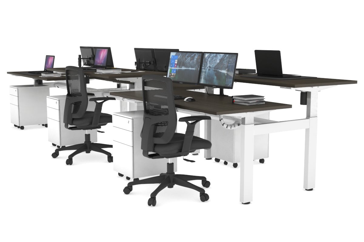 Adjustable 6-Person H Bench Workstation with White Frame - 1200L x 700W - Perfect for Office, Classroom, or Conference Room Use