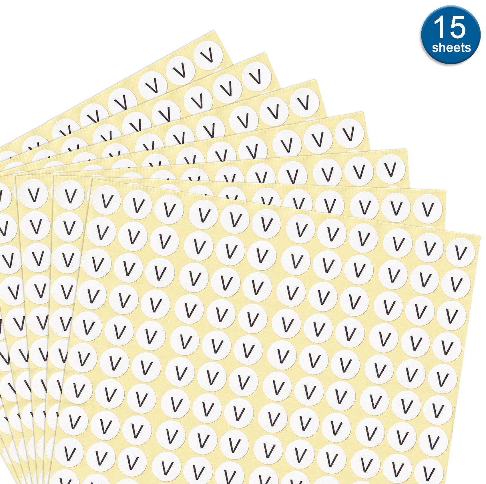 DealzEpic - Letter V Alphabet Stickers - Small Round Self-Adhesive Paper Labels (15 Sheets) - Perfect for Scrapbooking, DIY Crafts, and School Projects