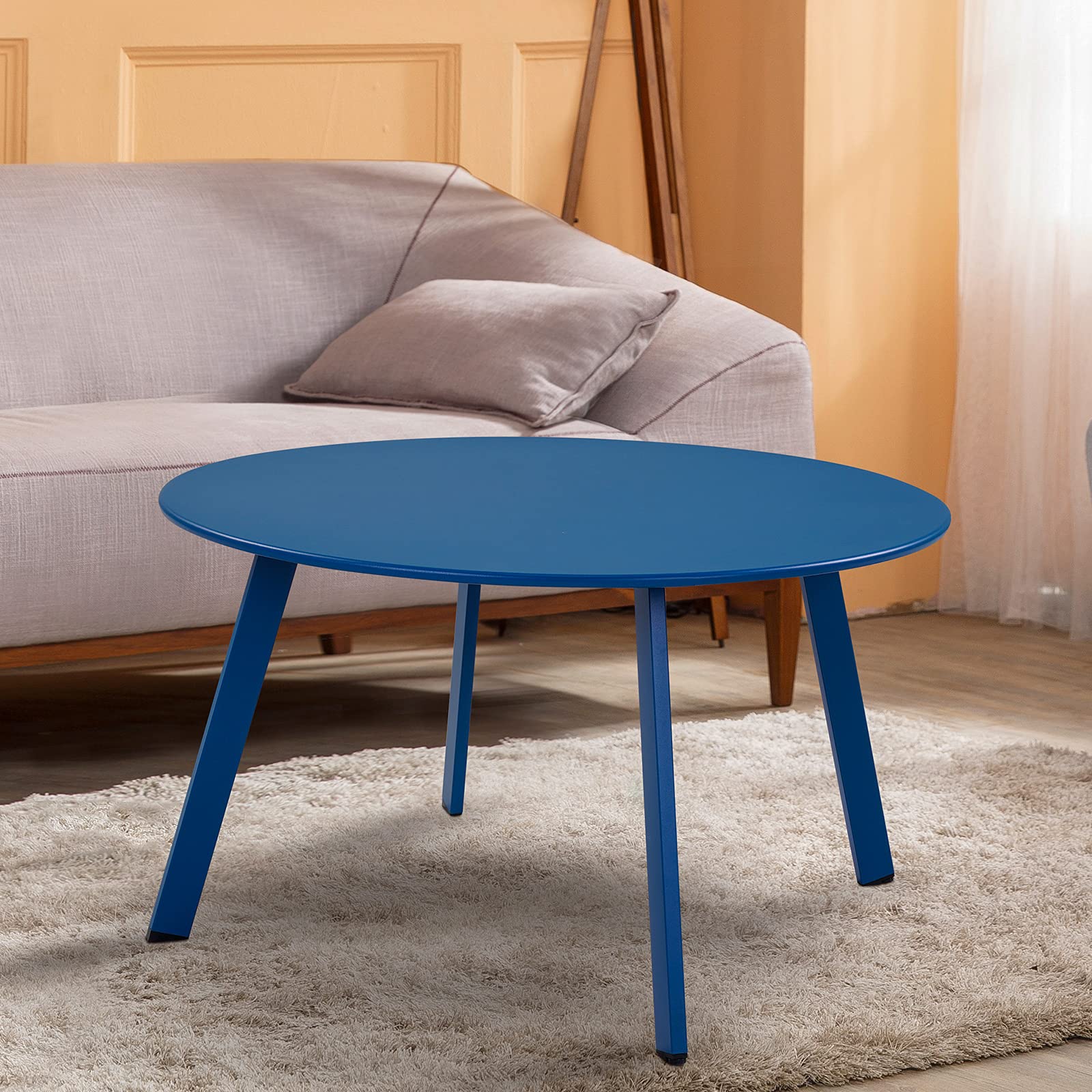28 Inch Round Steel Coffee Table for Outdoor Patio - Peacock Blue Side Table with Rust-Resistant Finish, Perfect for Backyard, Deck, Garden & Poolside Relaxation