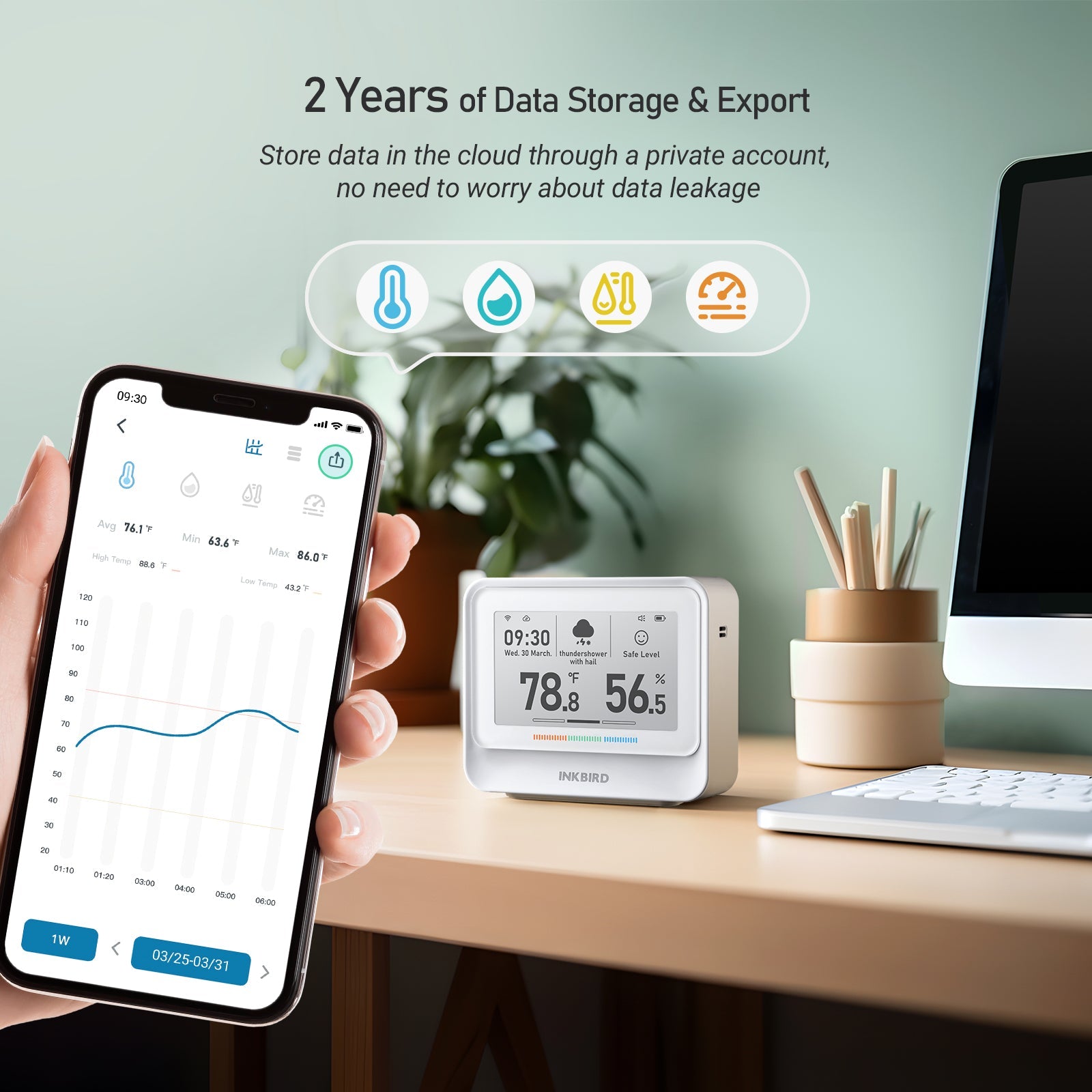 WiFi Hygrometer Thermometer IBS TH5 - Smart Wireless Temperature Humidity Monitor for Home, Greenhouse, Nursery | Real-Time Remote Tracking via App