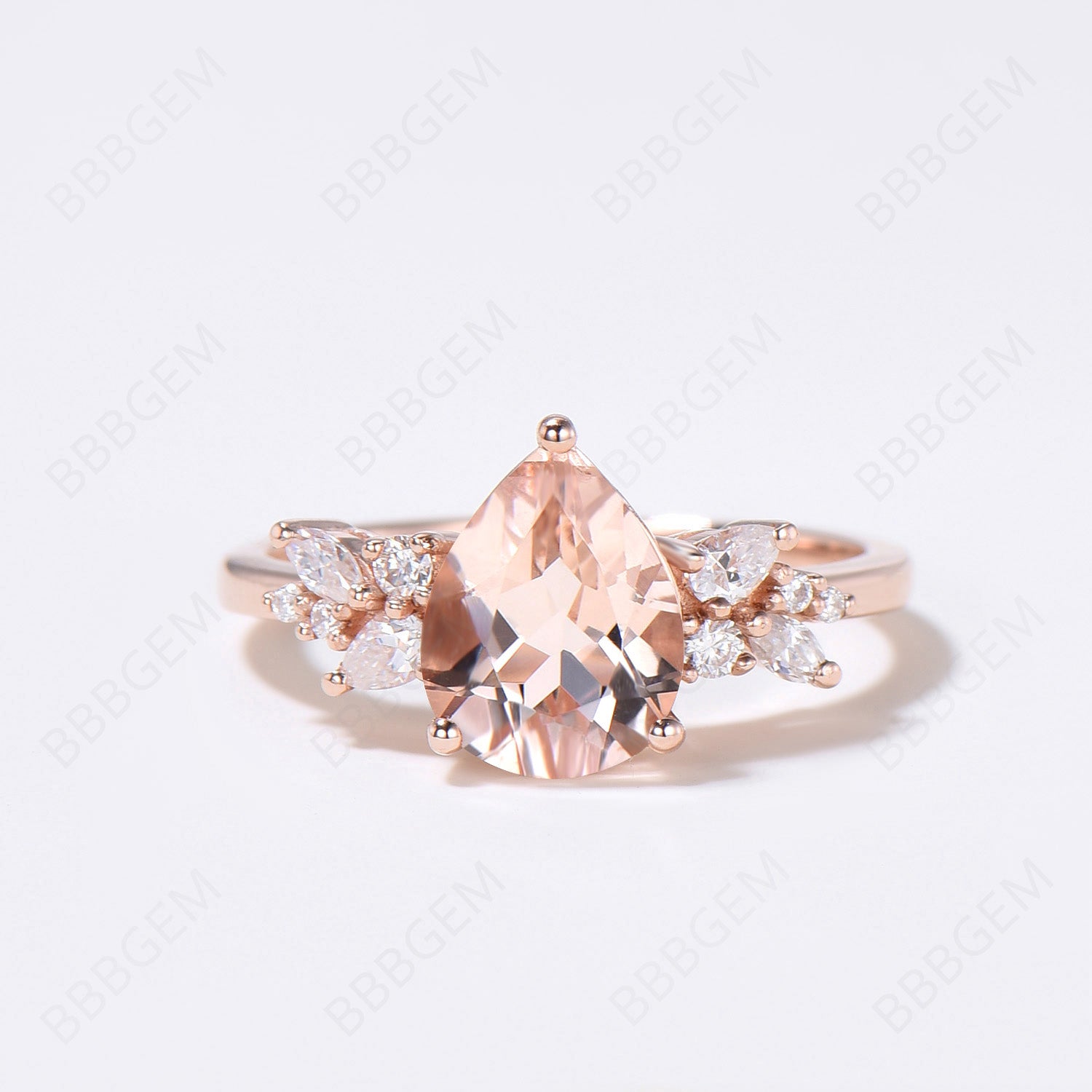 Vintage Teardrop Natural Morganite Engagement Ring - Rose Gold Cluster Moissanite Wedding Ring - Pear Shaped Peach Morganite Ring for Women - Perfect for Proposals, Anniversaries & Bridal Jewelry