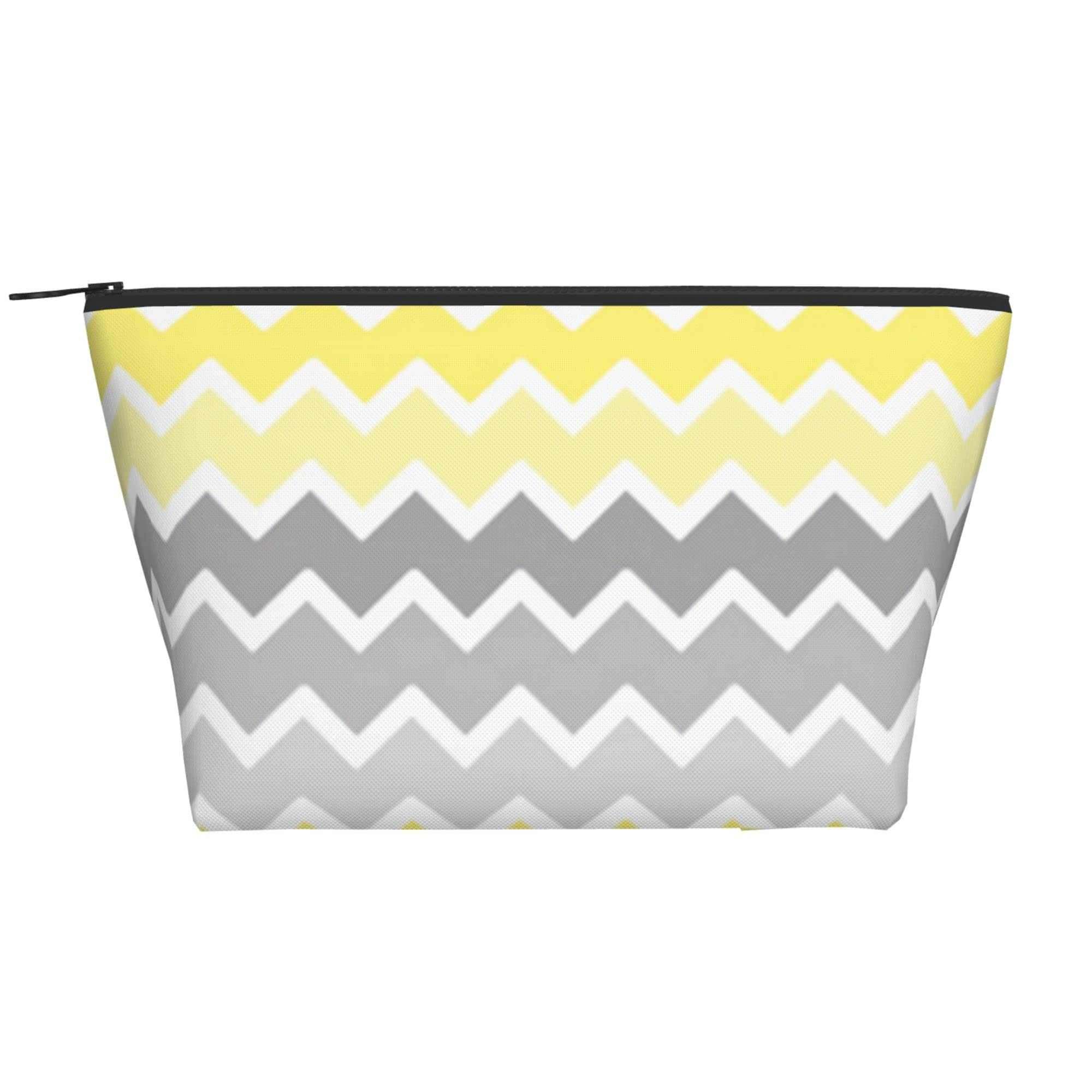 Waterproof Oxford Cosmetic Bag for Women | Travel Toiletry & Makeup Organizer | Lightweight Multi-Purpose Trapezoid Pouch (Yellow/Grey Patterns) - Perfect for Travel, Gym, School & Daily Essentials Storage
