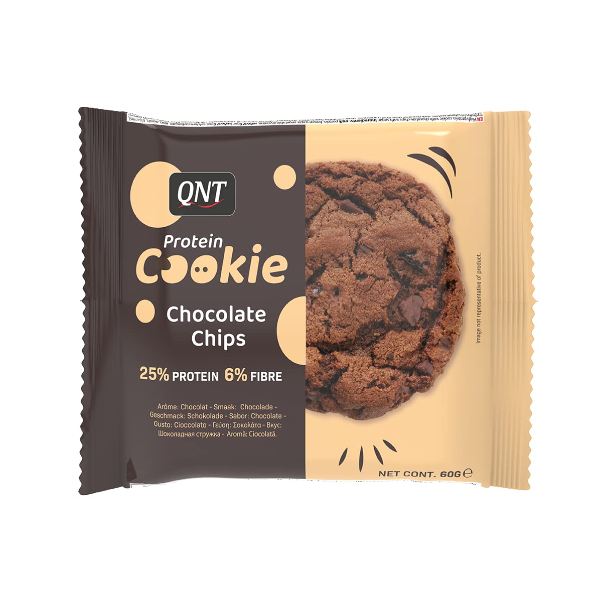 QNT Protein Cookie (12x60g) Chocolate Chips - High Protein Low Sugar Snacks for Weight Loss & Muscle Gain - Perfect for Gym, Workout, and Healthy On-the-Go Breakfast