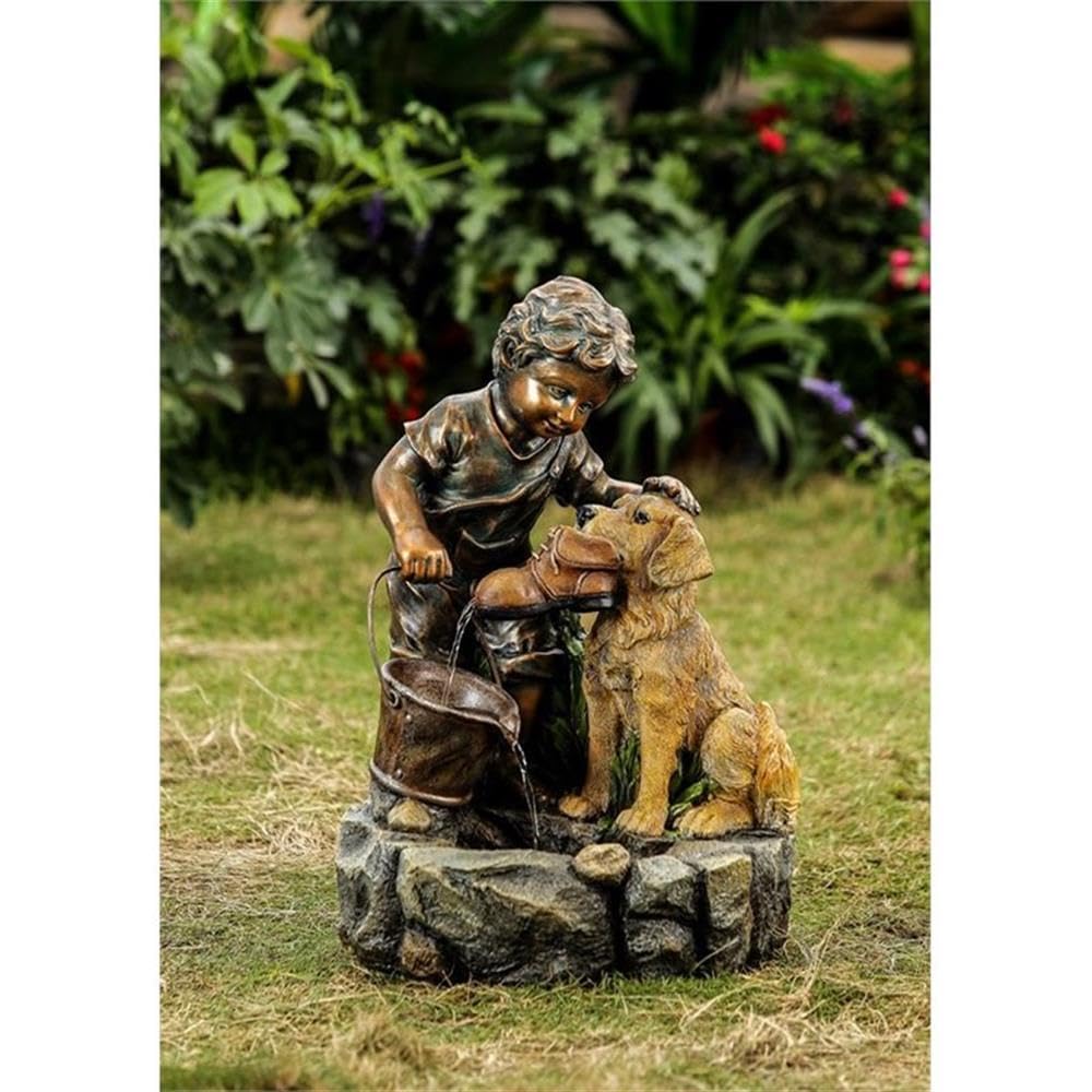 Jeco Boy Interactive Dog Water Fountain - Bronze & Gray Pet Drinking Fountain for Indoor/Outdoor Use