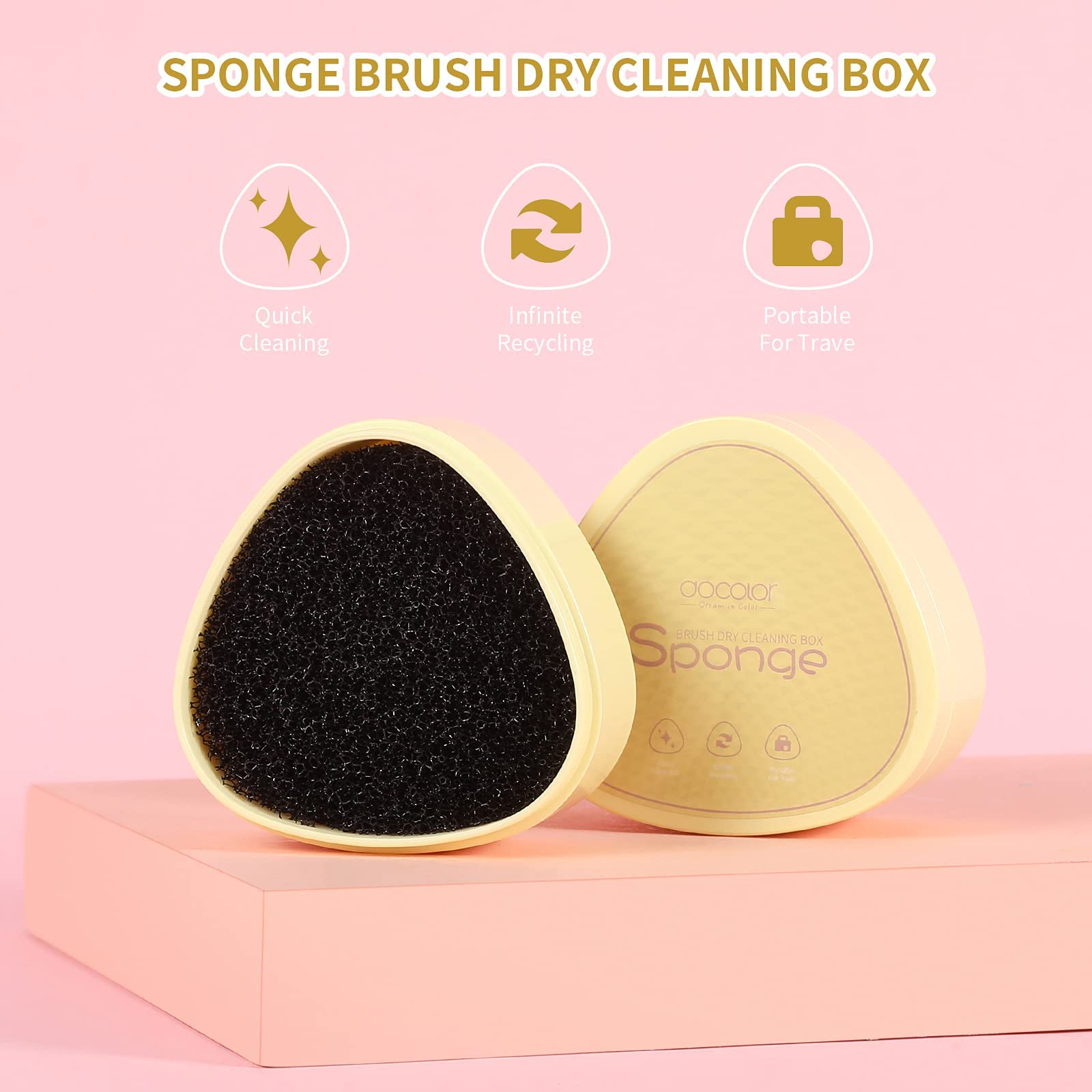 Docolor 3-in-1 Makeup Brush Cleaner Set with Solid Coconut Oil Cleanser, Color Removal Sponge & Cleaning Mat - Professional Brush Shampoo for Blenders & Eyeshadow Brushes | Perfect for Home Salon & Travel Makeup Kit