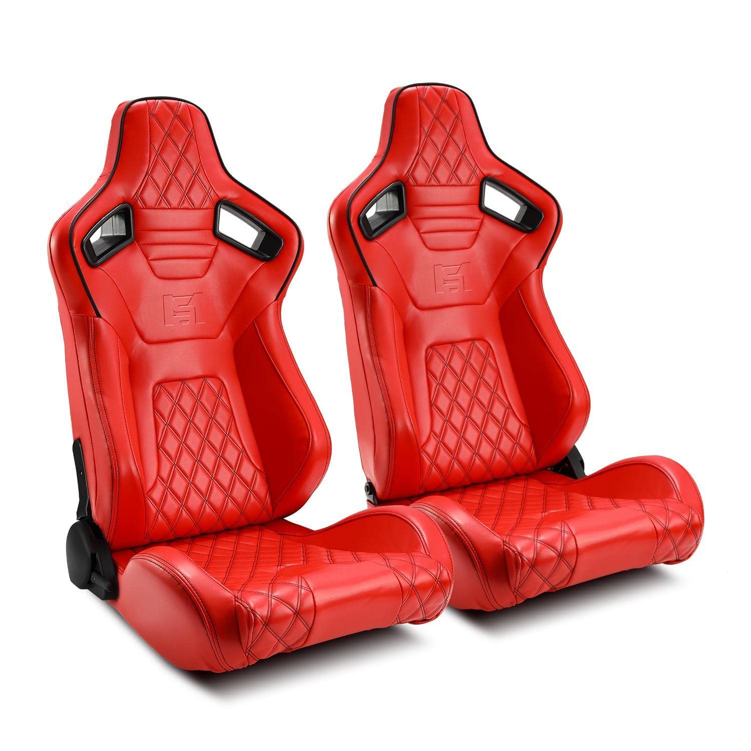 Universal ALL Red Carbon Fiber Style PVC Leather Racing Seats - 1 Pair Reclinable Bucket Seats for Cars, Trucks & SUVs | Lightweight & Durable for Street Racing & Performance Driving