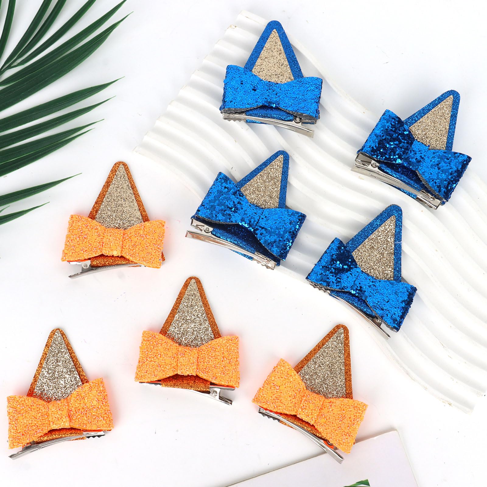 Cute Dog Ears Hair Clips for Girls - 4 Pairs Glitter Hair Bows Accessories (Blue) | Perfect for Birthday Parties, School Events & Daily Fashion Accessories