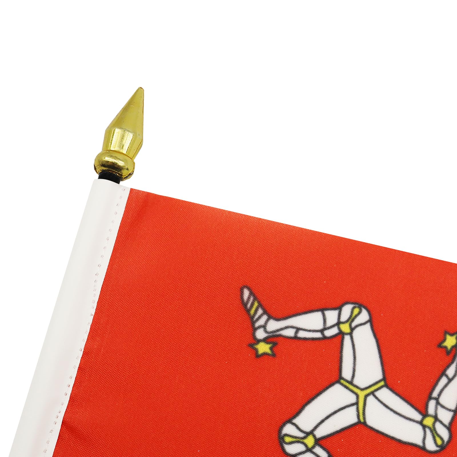 AZ FLAG - Isle of Man Table Flag 4'' x 6'' - Manx Mini Desk Flag 100% Polyester 15 x 10 cm - Office Banner with 10'' Golden Spear Pole - Perfect for Home Office, Events & Patriotic Displays