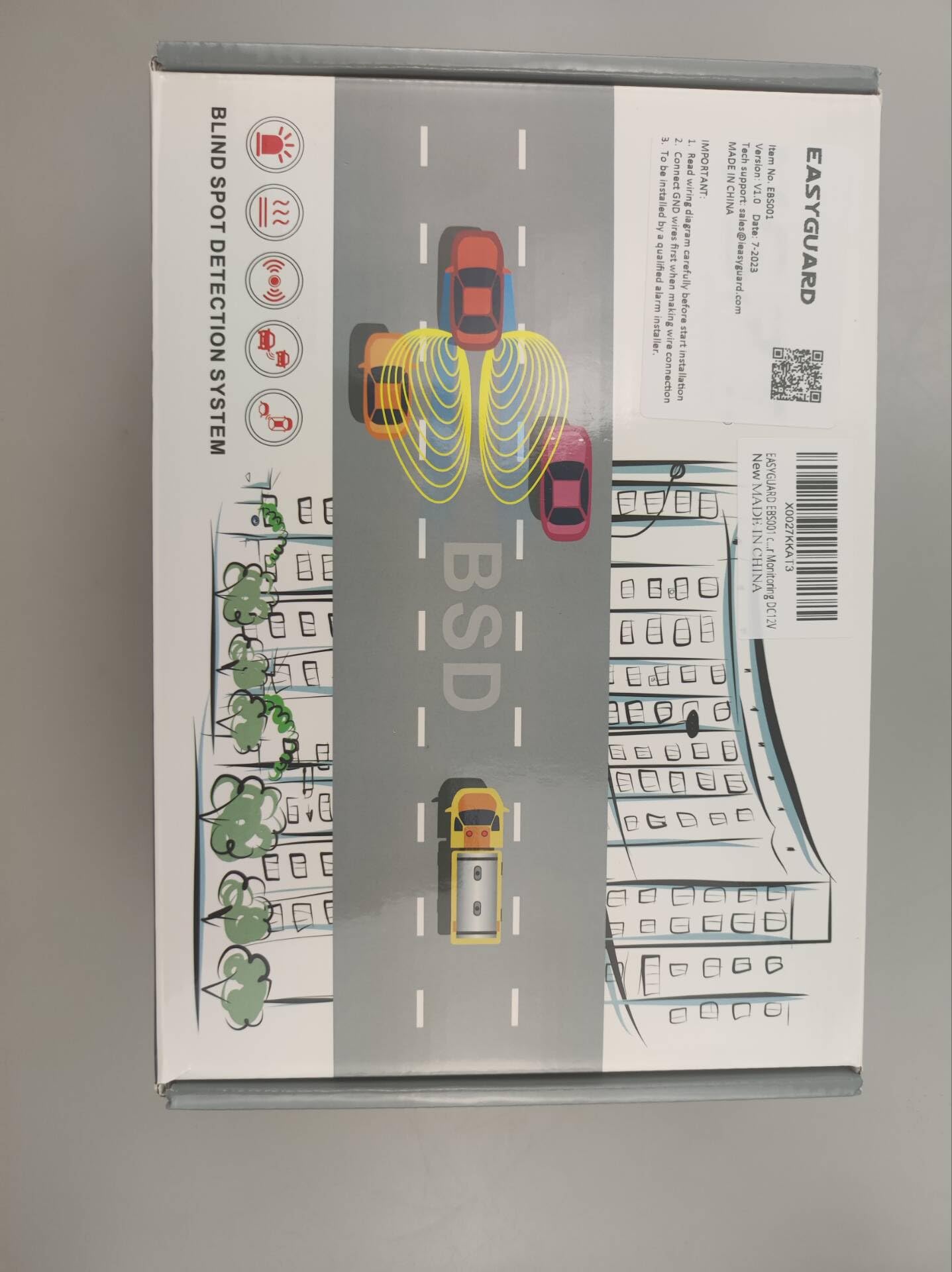 EasyGuard EBS001 24GHz Blind Spot Detection System with Microwave Sensor - Lane Change Alert & Driving Assistance for Cars (12V DC) | Enhanced Safety for Highway & Night Driving