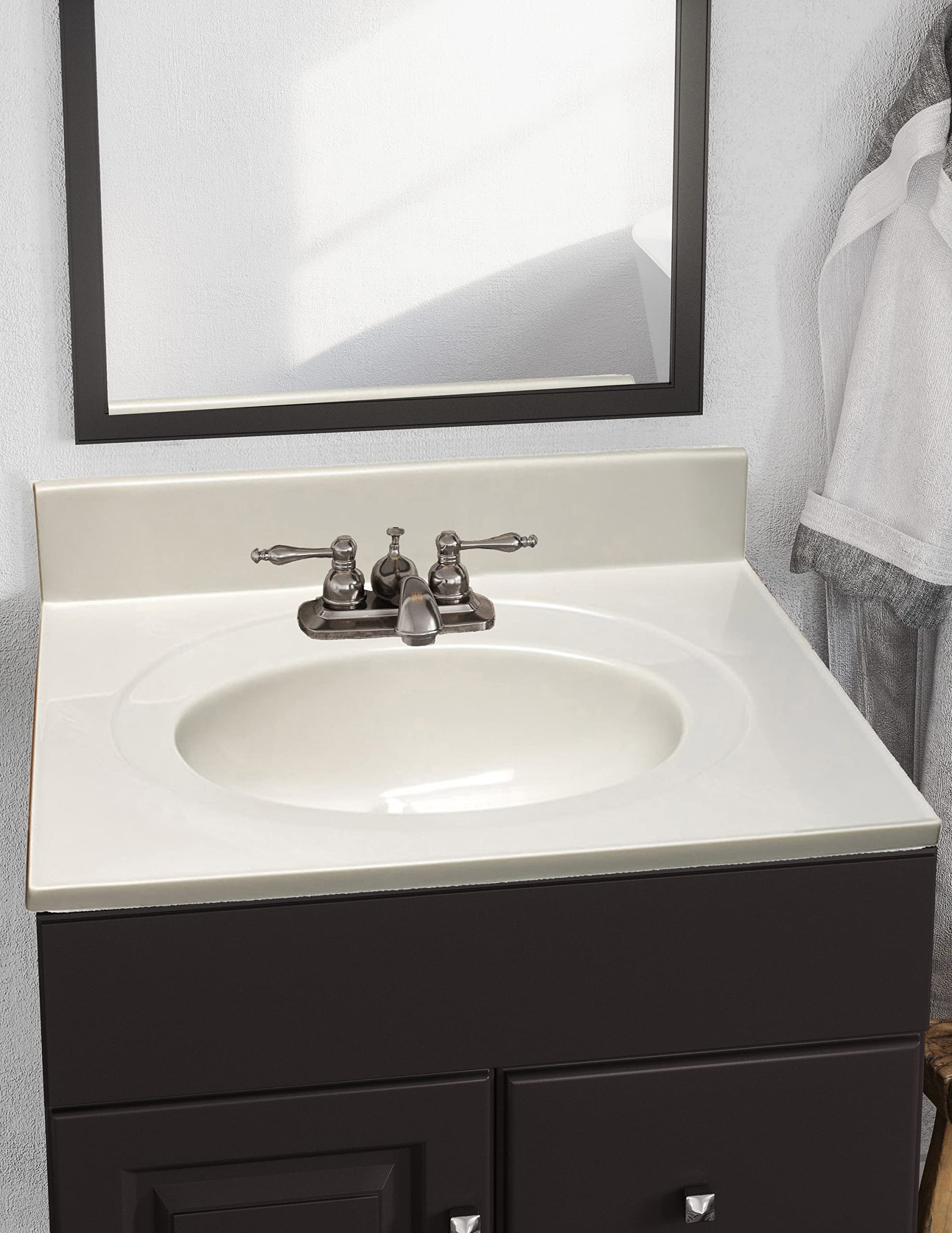 25-Inch Cultured Marble Bathroom Vanity Top with Backsplash - Ivory Swirl Design - Durable & Water-Resistant - Perfect for Modern Bathroom Renovations (Design House 586313)