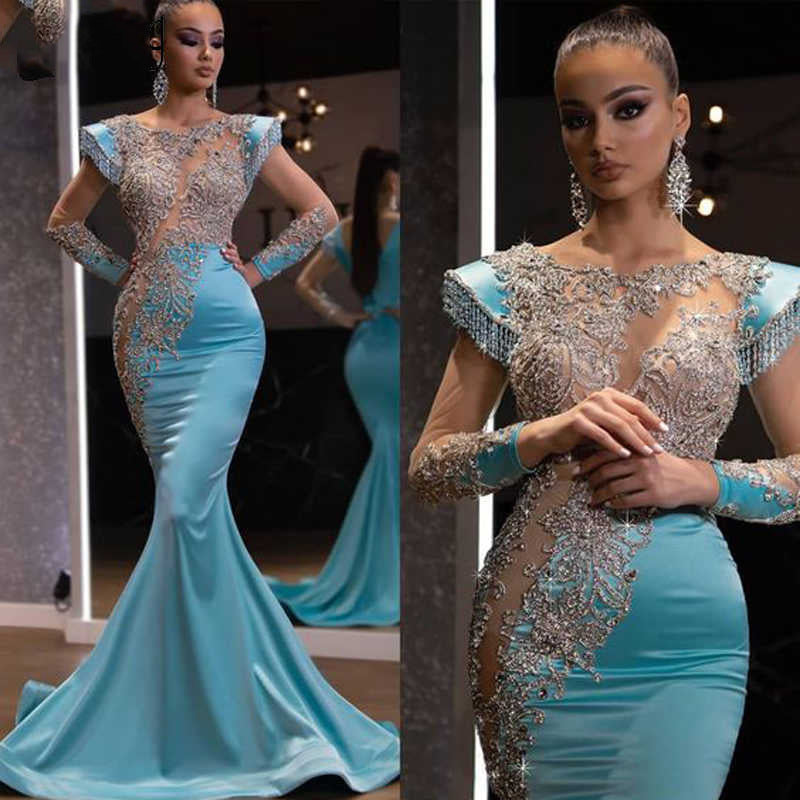 2025 New Light Blue Fishtail Skirt - Elegant Long Evening Dress for Women, Sand Gold Series, Perfect for Banquets, Parties & Formal Events | Slim Fit, Stylish & Sophisticated
