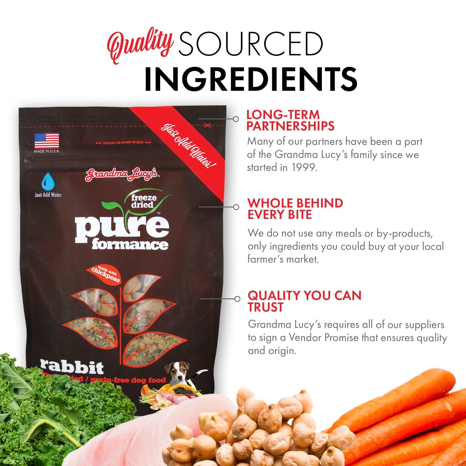 Grandma Lucy's PUREformance Grain-Free Freeze-Dried Rabbit Dog Food - 10 lb Bag | High-Protein Natural Nutrition for Active Dogs & Puppies | Perfect for Training, Travel & Outdoor Adventures