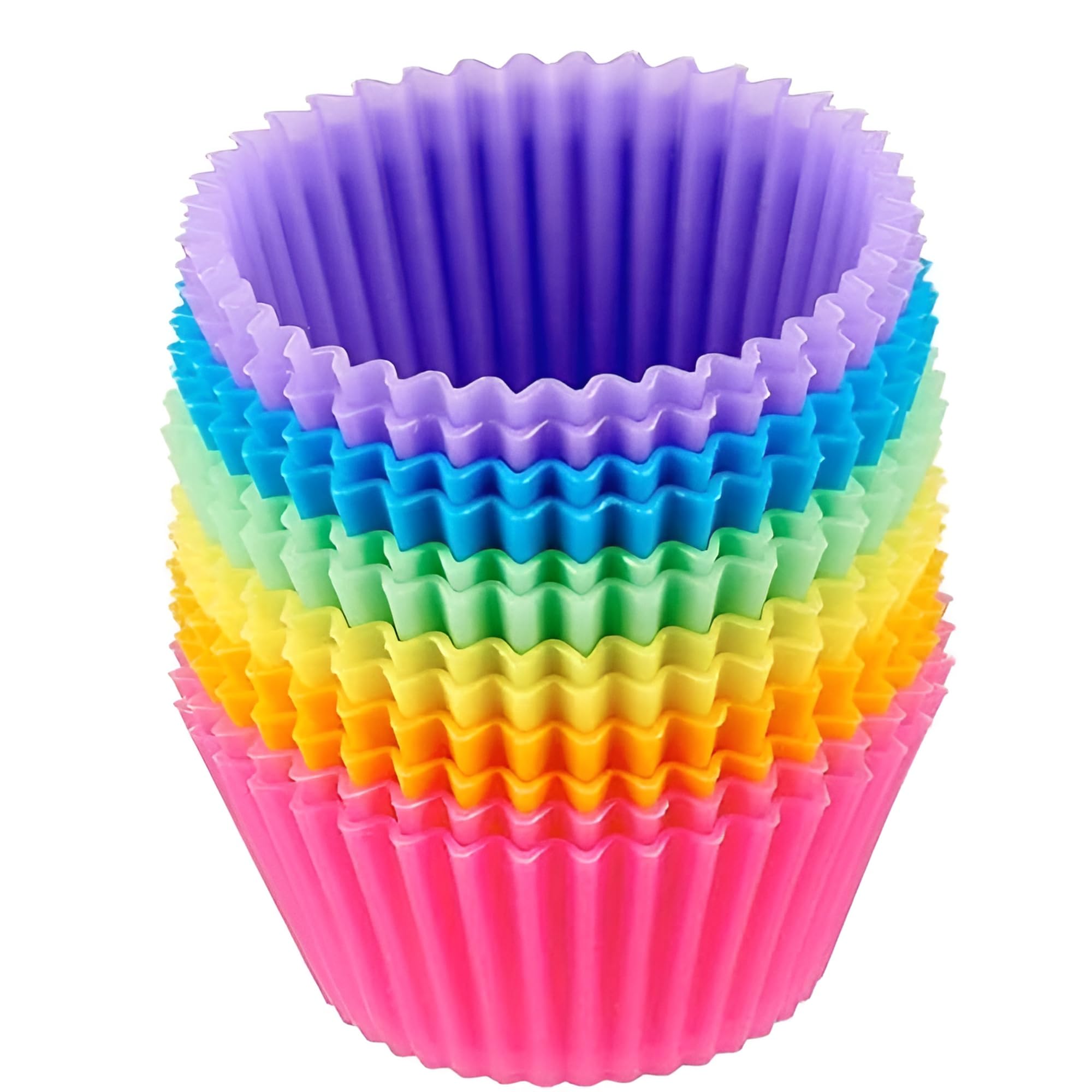 Flossymart Reusable Silicone Cupcake Liners - Non-Stick Baking Muffin Cupcake Molds, Standard Size, 6 Vibrant Colors (Set of 12) - Perfect for Baking Cupcakes, Muffins, Desserts & Party Treats