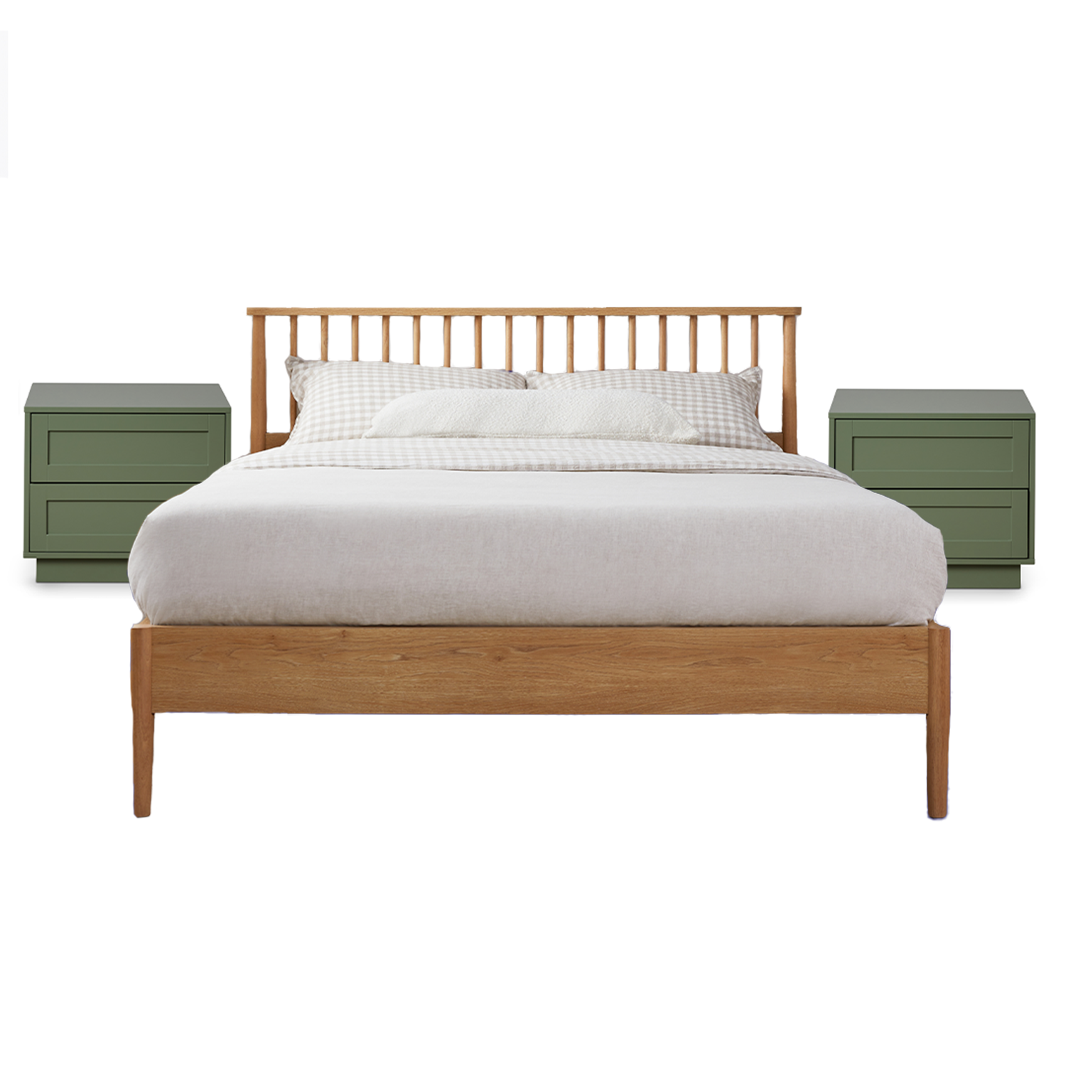 Napier Natural & Eros Green 3-Piece Bedroom Set - Queen Size Wooden Bed Frame, Nightstand & Dresser for Modern Home Decor