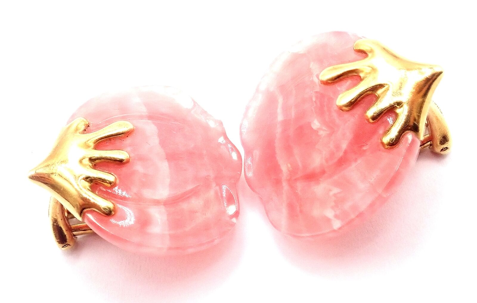 Authentic Tiffany & Co Angela Cummings 18k Yellow Gold Pink Agate Petal Earrings - Luxury Jewelry for Women, Elegant Gift for Weddings & Special Occasions