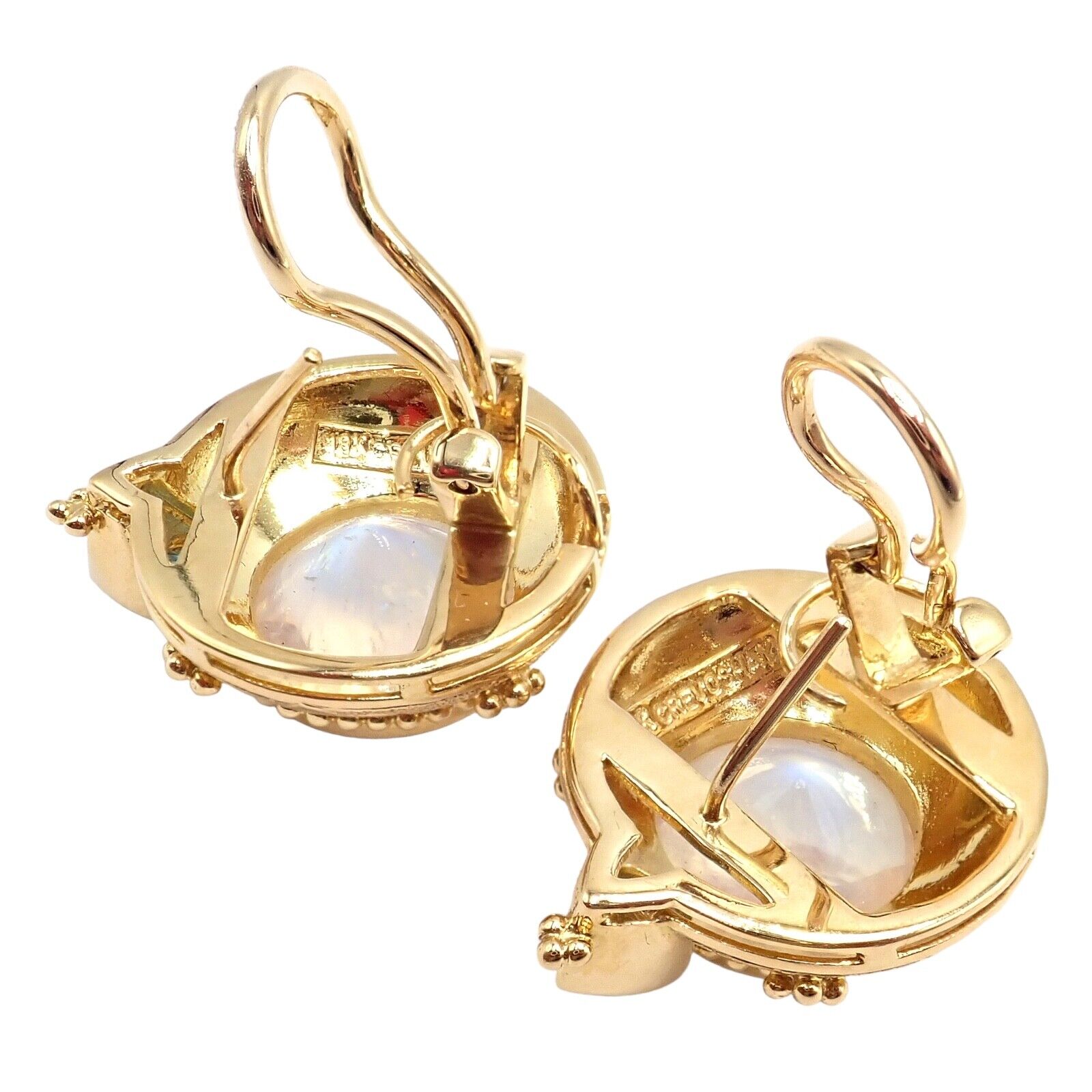 Exquisite Vintage Paula Crevoshay 18K Gold Aquamarine Moonstone Round Earrings - Unique Handcrafted Jewelry for Weddings & Special Occasions