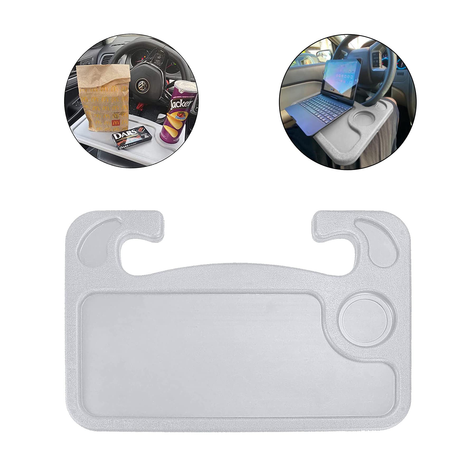 JUSTTOP Car Steering Wheel Desk Tray - Portable Multipurpose Steering Wheel Table for Eating, Working & Laptop Use - Travel Car Accessories (Gray) - Perfect for Road Trips, Office Work & Meals On-The-Go