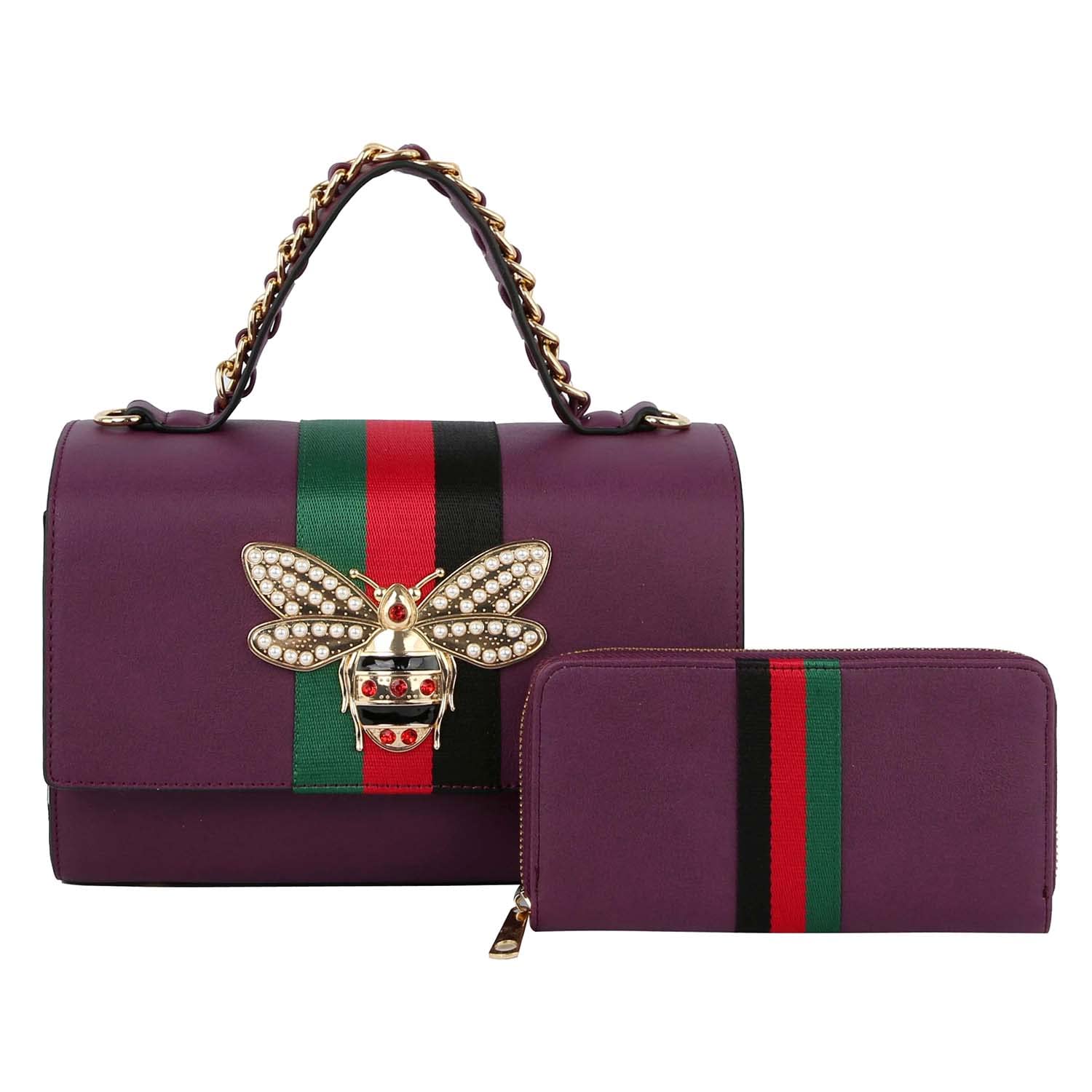 Fashion Bee Satchel Handbag and Wallet Set for Women - Elegant Purple Crossbody Purse with Matching Wallet | Perfect for Work, Travel, and Everyday Use