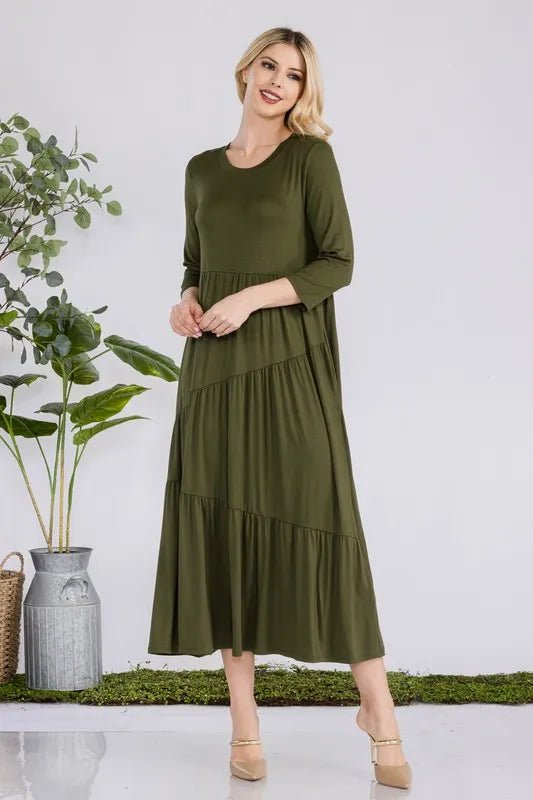 Celeste Plus Size Asymmetric Tiered Midi Dress for Women - Elegant Cocktail Party & Wedding Guest Outfit