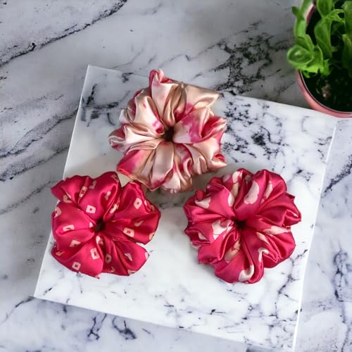 Luxury Satin Silk Scrunchies & Hair Bands for Women, Girls, Kids & Adults - 3 Classic Pink Shades for Festivals, Casual Wear & Gifts | Perfect for Everyday Use, Parties & Special Occasions
