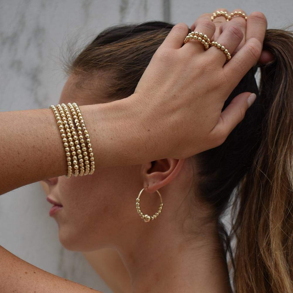 Stylish Beaded Stretch Bracelets for Women - Gold & Silver Small Ball Beads, Dainty Paperclip & Figaro Link Chain Bracelet Set (His & Her) - Perfect for Layering, Stacking, and Everyday Wear