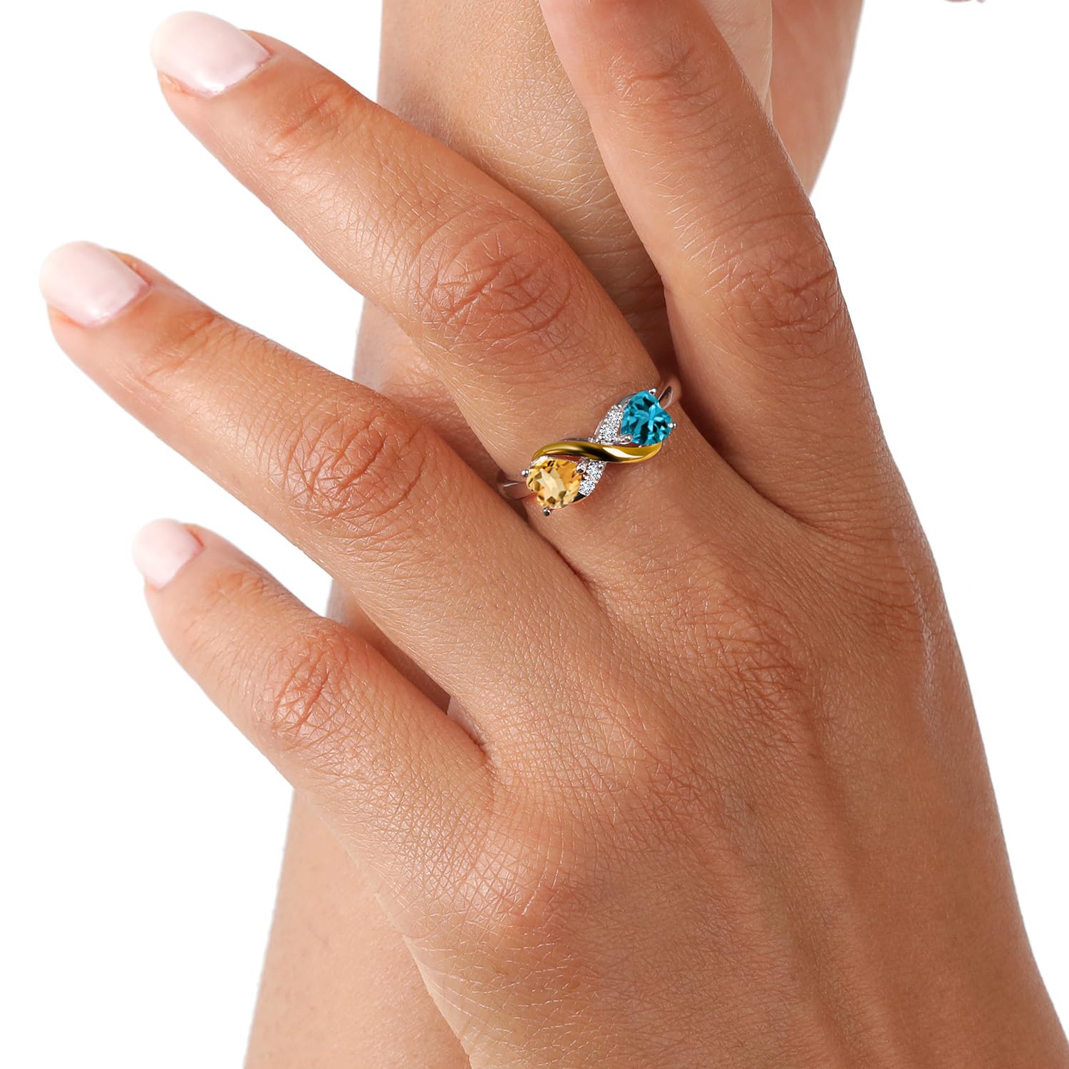 1.05 Ct London Blue Topaz & Yellow Citrine 925 Silver 10K Gold Lab Grown Diamond Ring for Women – Elegant Birthstone Jewelry Gift for Anniversary, Engagement & Special Occasions