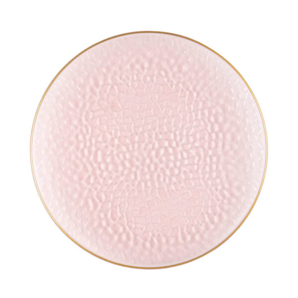 Elegant Pink and Gold Round Hammered Plastic Plates - Organic, Durable & Stylish for Parties, Weddings, and Home Decor