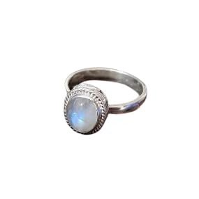 Rainbow Moonstone Ring for Women - 925 Sterling Silver Plated June Birthstone Ring with Blue Flash | Healing Crystal, Promise & Engagement Ring | Perfect Gift for Her, Daily Wear Jewelry for Special Occasions & Spiritual Healing