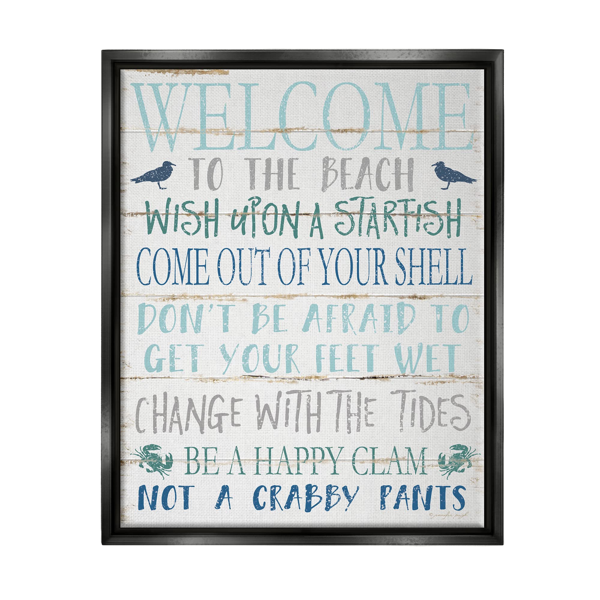 Stupell Industries Welcome to the Beach Sign - Blue Aqua & White Planked Wood Look - Coastal Home Decor by Jennifer Pugh - Perfect for Beach House, Bathroom, or Porch Decor