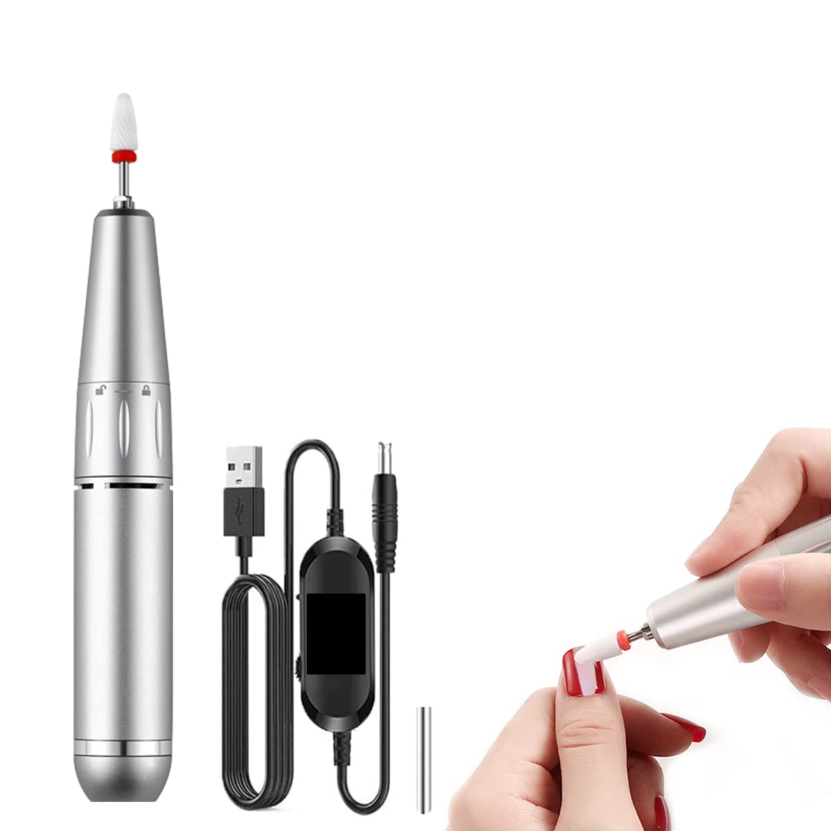 MAYCREATE® Professional 30000 RPM USB Nail Drill Machine with Drill Bits - Adjustable Speed Electric Manicure Pedicure Tool for Gel Nails, Acrylics & Nail Art | Portable Salon-Grade Nail Drill for Home & Professional Use