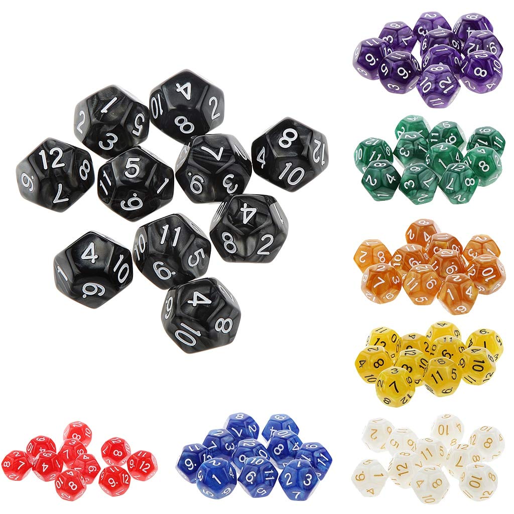 KAKDA 10-Piece Multicolor Acrylic Dice Set for D&D RPG Games - Includes D6, D10, D12 Sided Dice - Perfect for Tabletop Gaming, Family Game Nights & Pub Parties (D6 White)