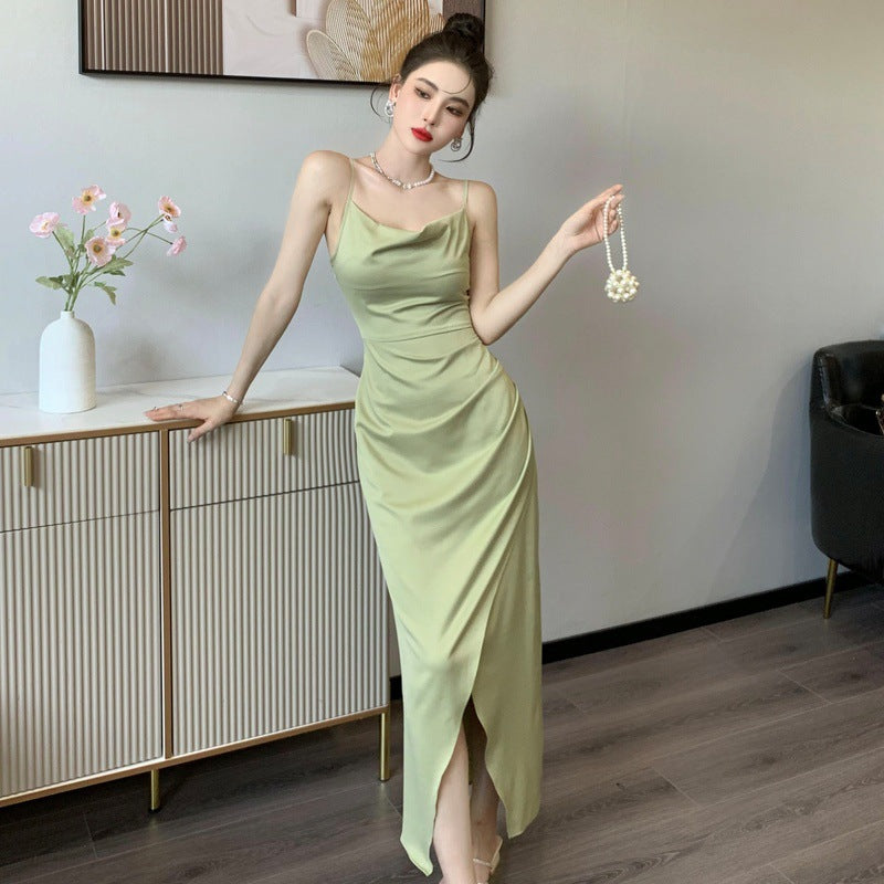 Elegant Green Summer Maxi Dress with High Slit - Perfect for Evening Parties, Weddings & Beach Vacations