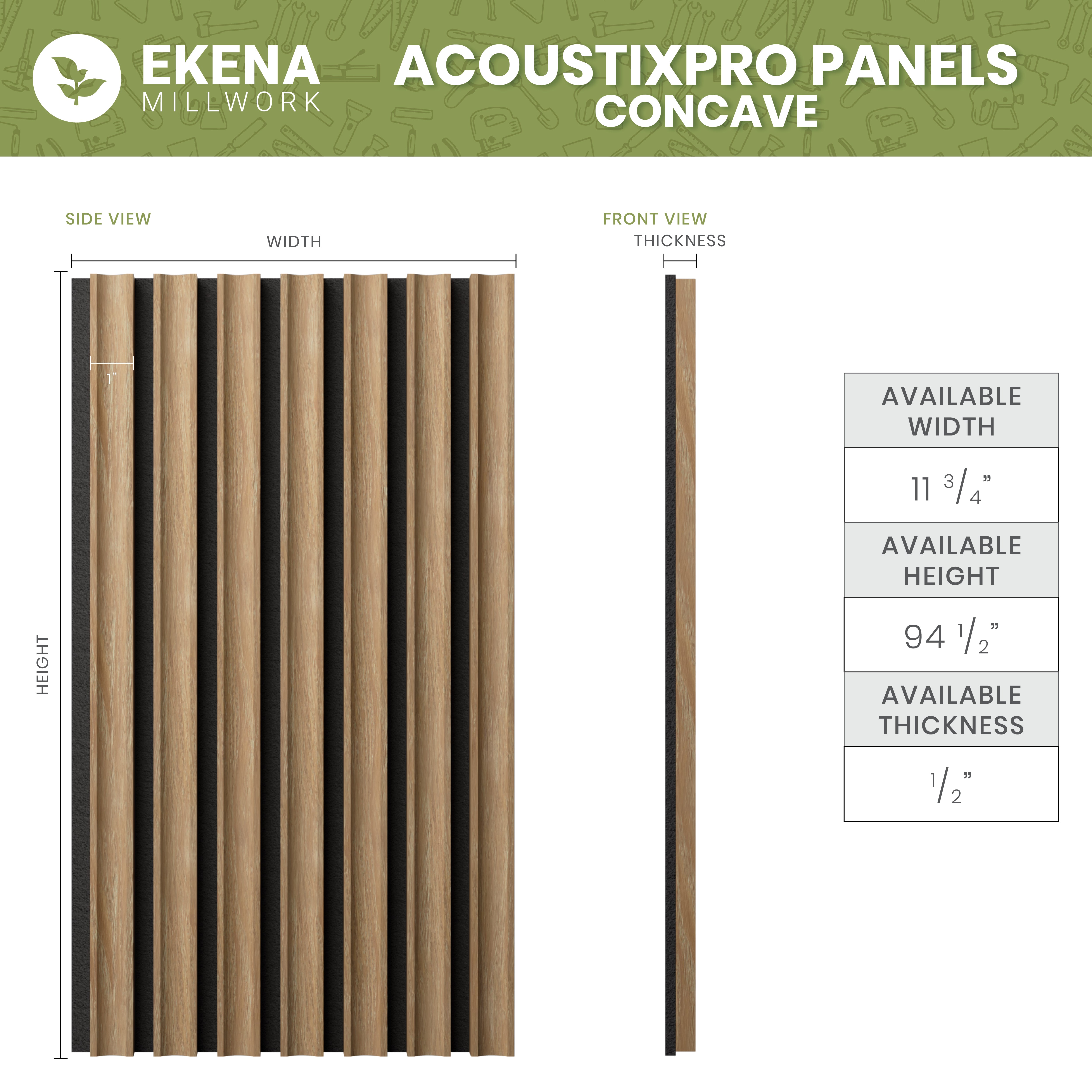 Acoustic Slat Wood Wall Panel - Concave Slats for Sound Absorption | Home Theater, Office & Studio Decor