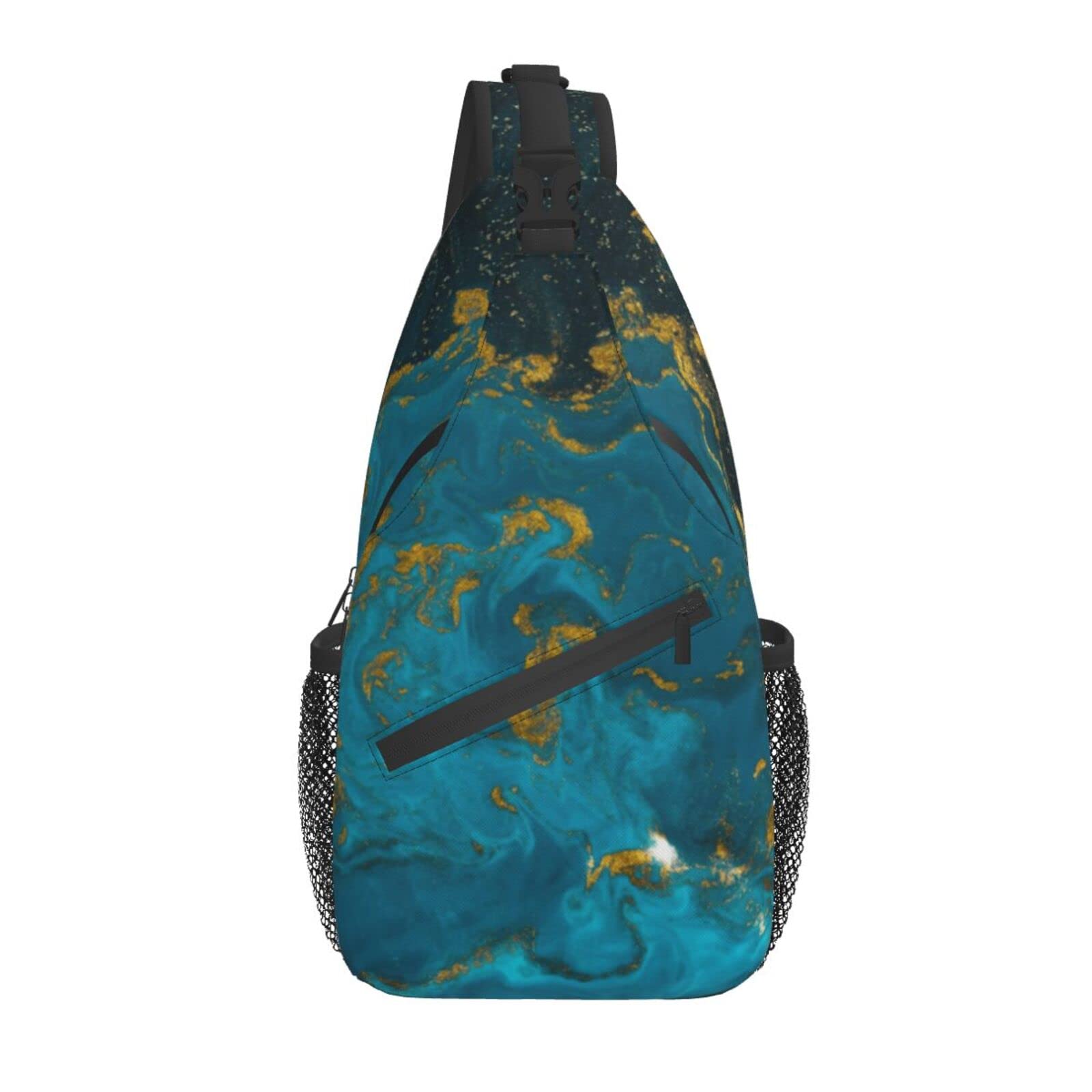 Blue and Gold Marble Crossbody Bag for Women - Stylish Diagonal Chest Shoulder Pack - Perfect for Travel, Hiking, Gym & Everyday Use
