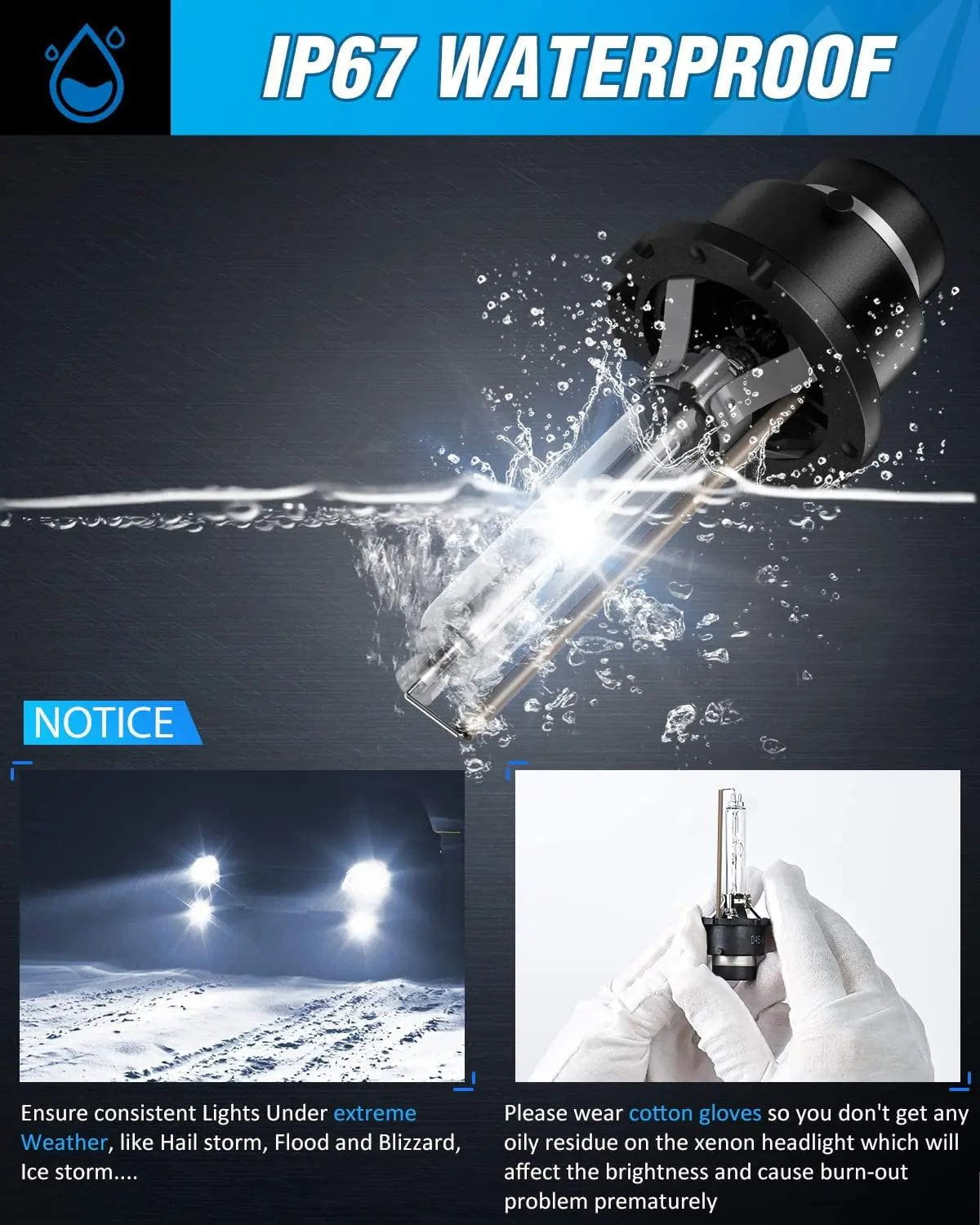 D4S 35W 6000K Diamond White Xenon HID Headlight Bulbs - High Performance Car Headlights for Night Driving & Foggy Conditions