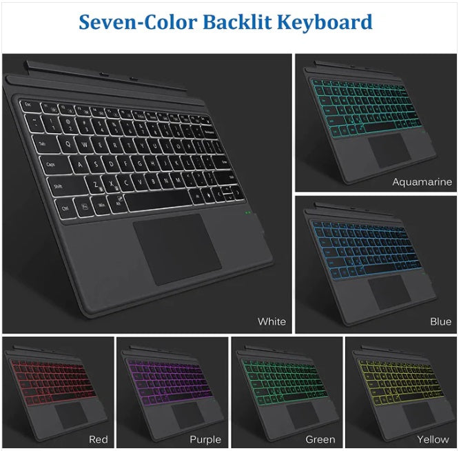 Surface Pro 8/Surface Pro X Backlit Bluetooth Keyboard with Touchpad - 7 Color LED Backlight, Rechargeable Battery - Perfect for Work, Study & Travel
