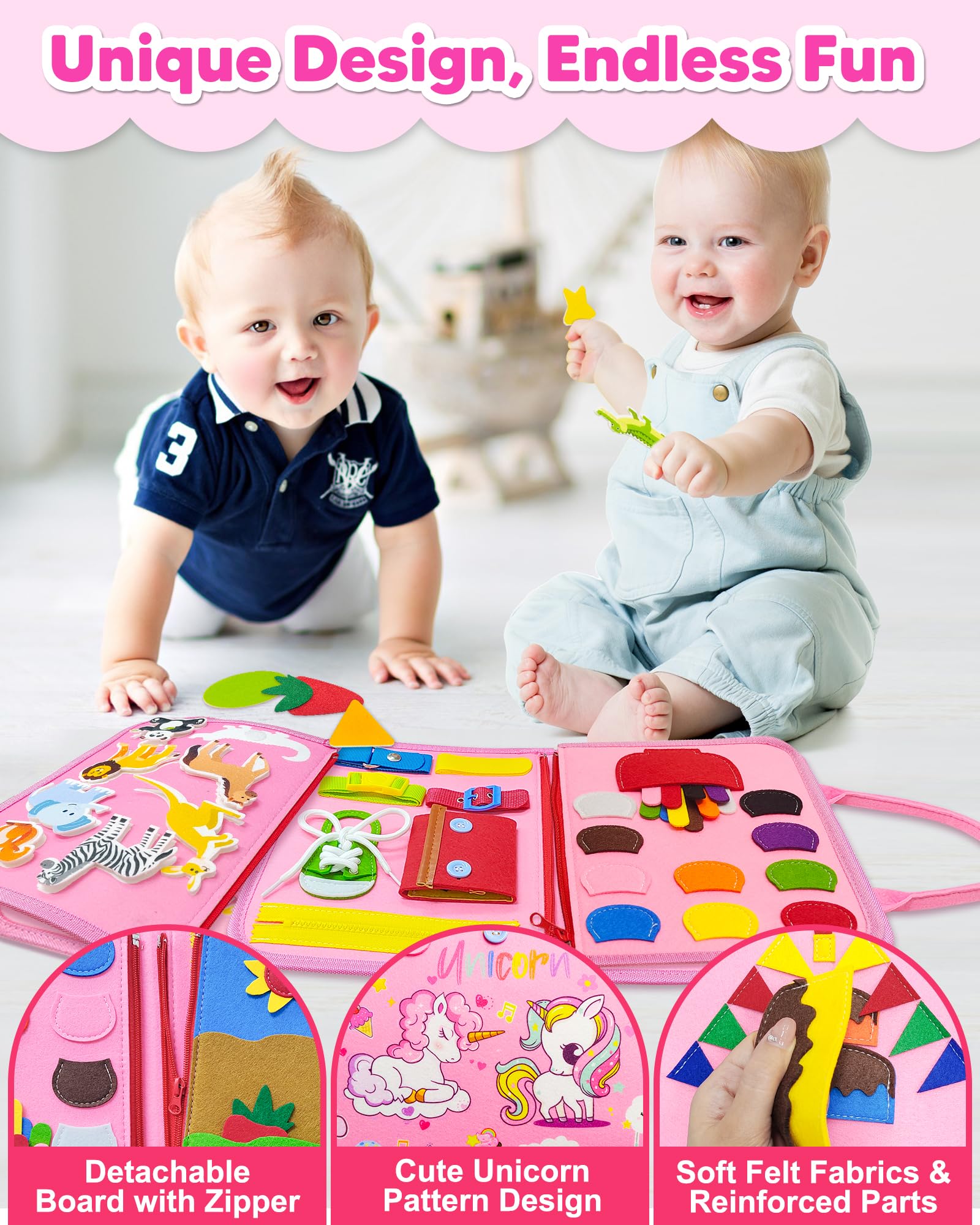 Montessori Busy Board for Toddlers 1-4 Years - Sensory Learning & Educational Travel Toy for Girls & Boys - Perfect Birthday Gift & Easter Present - Develop Fine Motor Skills for Airplane & Car Rides