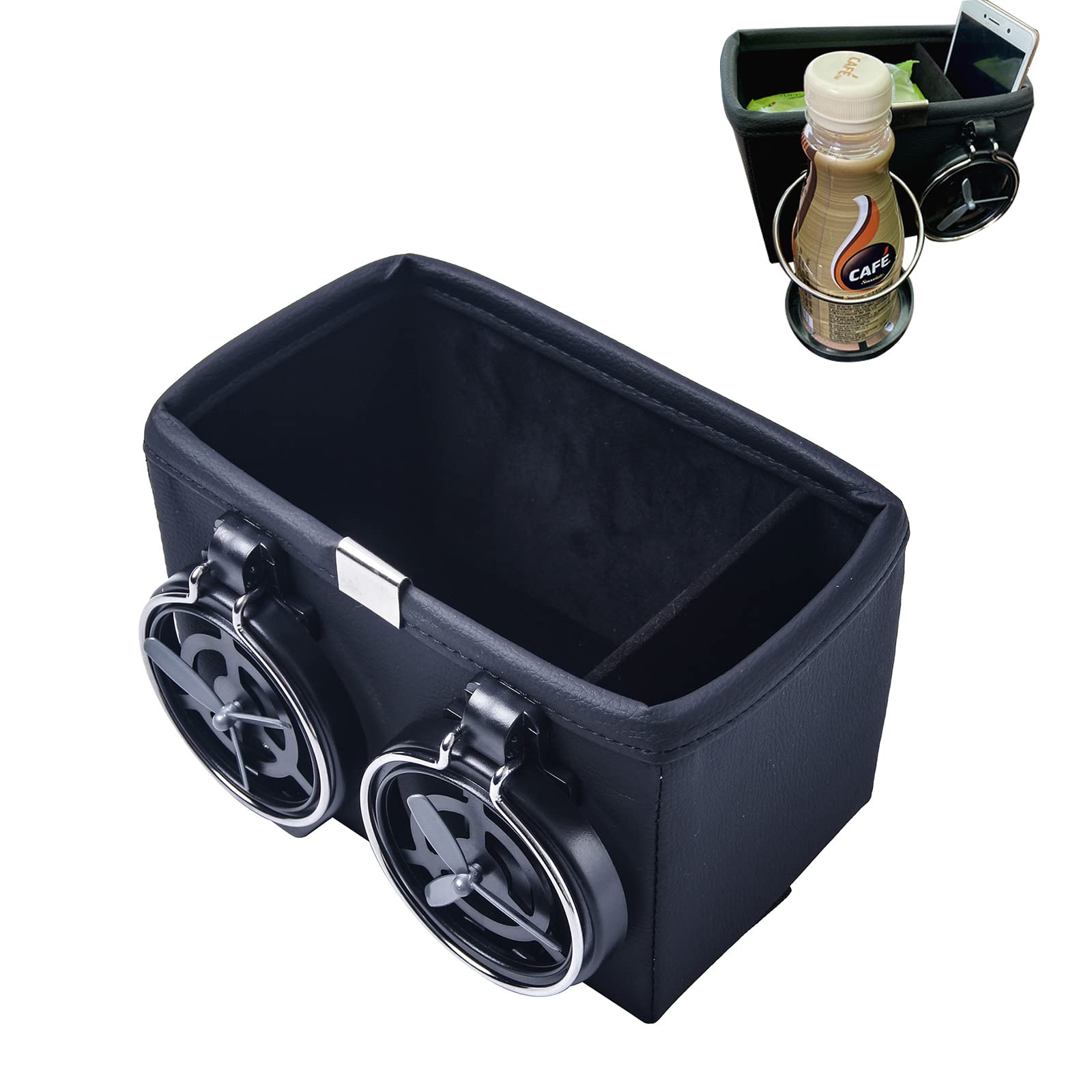 Premium Leather Car Console Organizer with Cup Holder & Phone Storage - 2.9