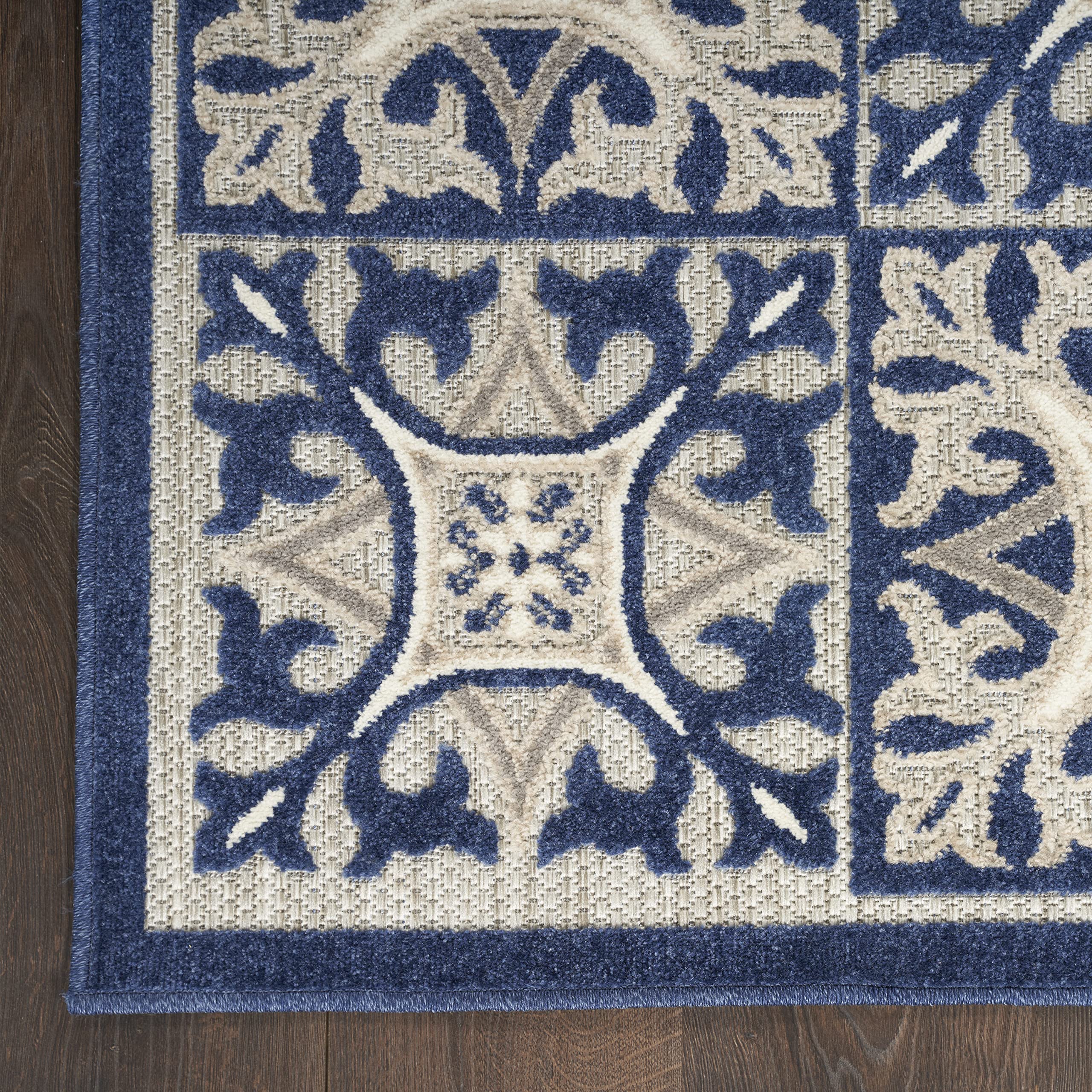 Nourison Aloha Indoor/Outdoor Blue 9' x 12' Area Rug - Easy to Clean, Non-Shedding, Stain Resistant - Perfect for Bedroom, Living Room, Dining Room & Kitchen - Great for Patio, Deck or Poolside Use (9x12)