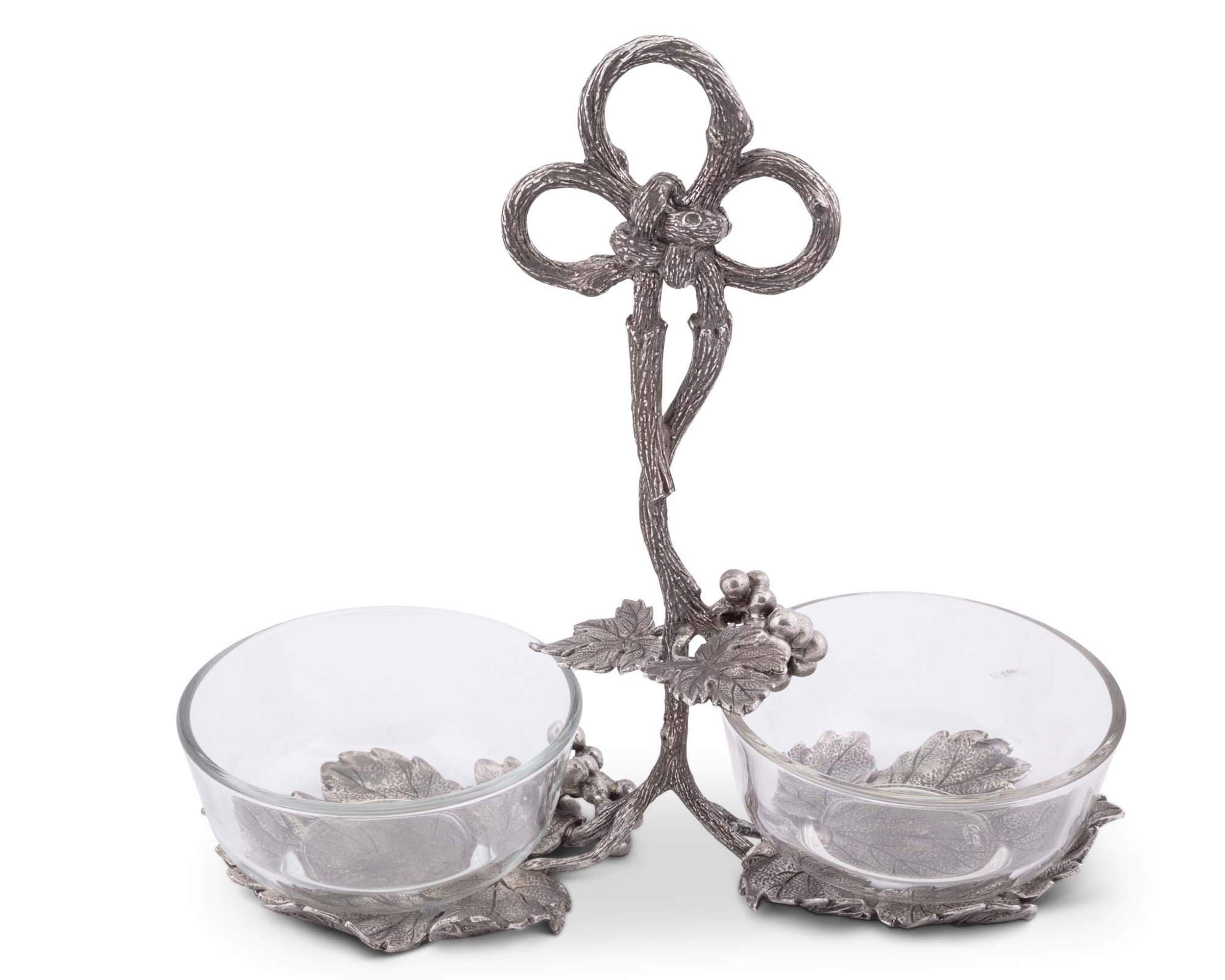 Vagabond House Vineyard Condiment Server with Removable Glass Bowls - 10 Inch Tall Serving Tray for Entertaining, Dining, and Kitchen Use
