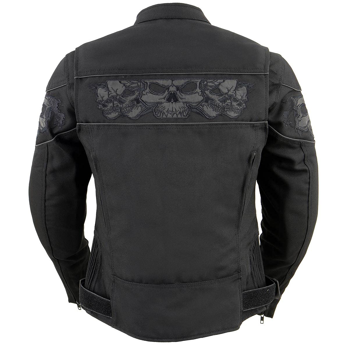 Milwaukee Leather MPL2730 Women's Black Textile Motorcycle Jacket with Reflective Skull Design - Waterproof Scooter Riding Gear for Urban Commuting & Night Safety