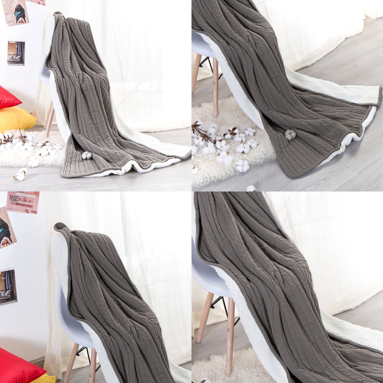 NTBAY Cable Knitted Sherpa Blanket - Ultra Soft & Warm Throw Blanket for Bed, Couch & Travel - Cozy Winter Fleece Blanket for Home, Office & Gifts